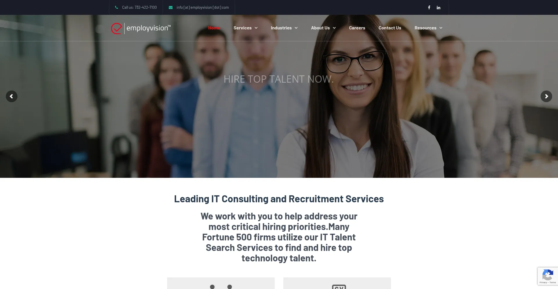 Website screenshot of Employvision.com