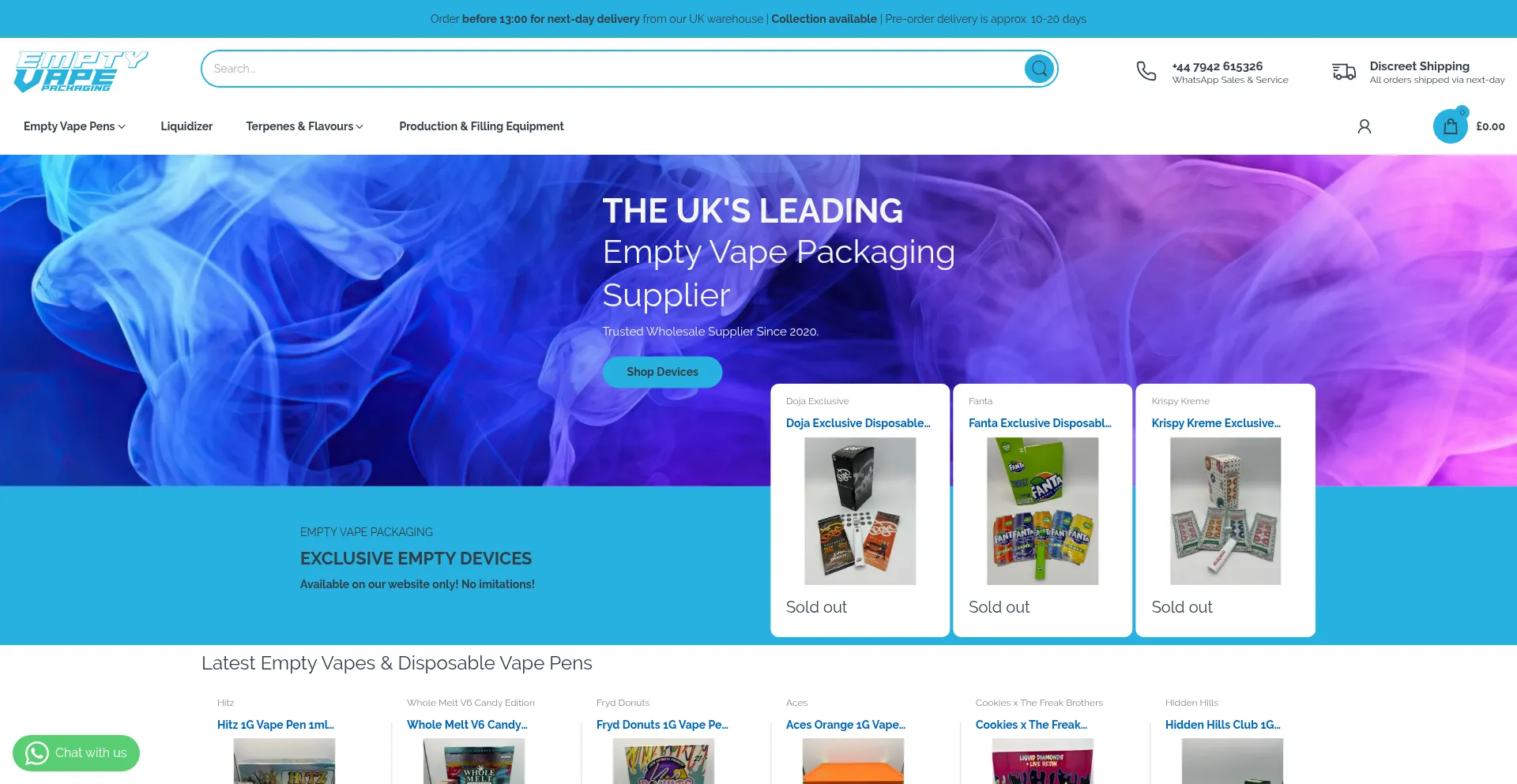 Website screenshot of Emptyvapepackaging.com