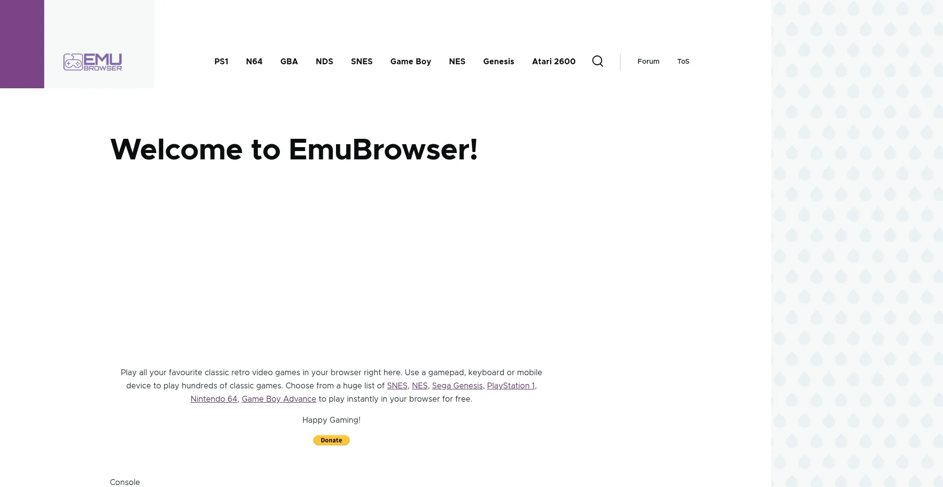 Website screenshot of Emubrowser.com