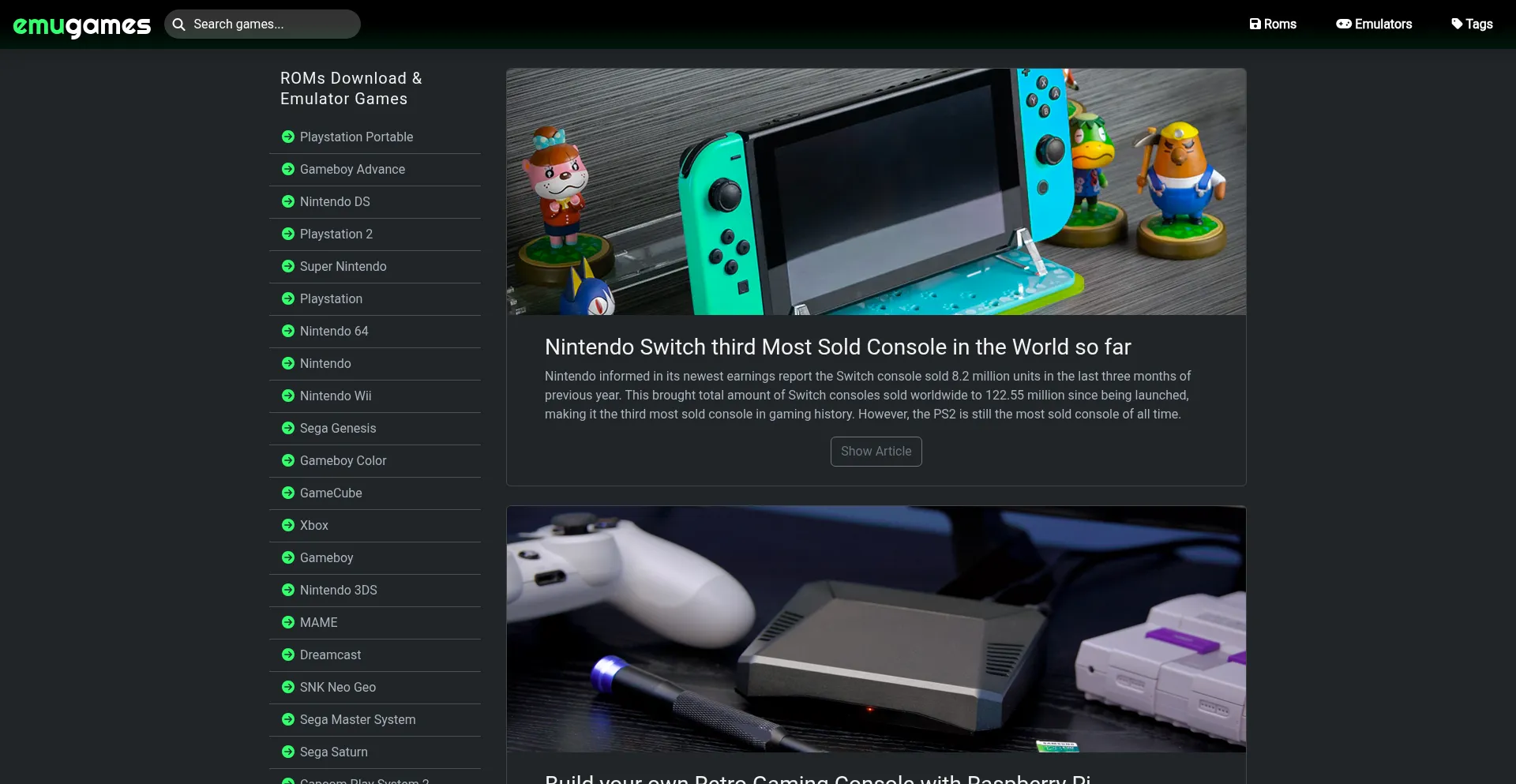 Website screenshot of Emugames.net