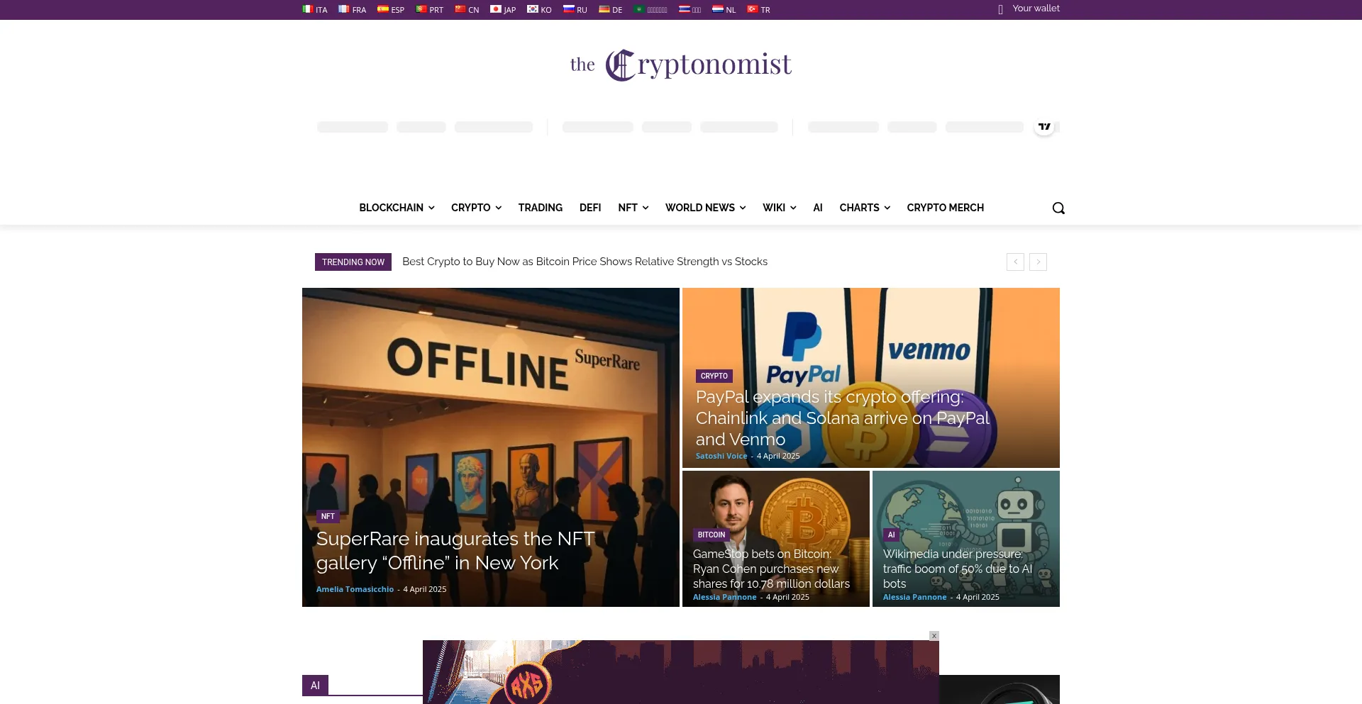 Website screenshot of En.cryptonomist.ch