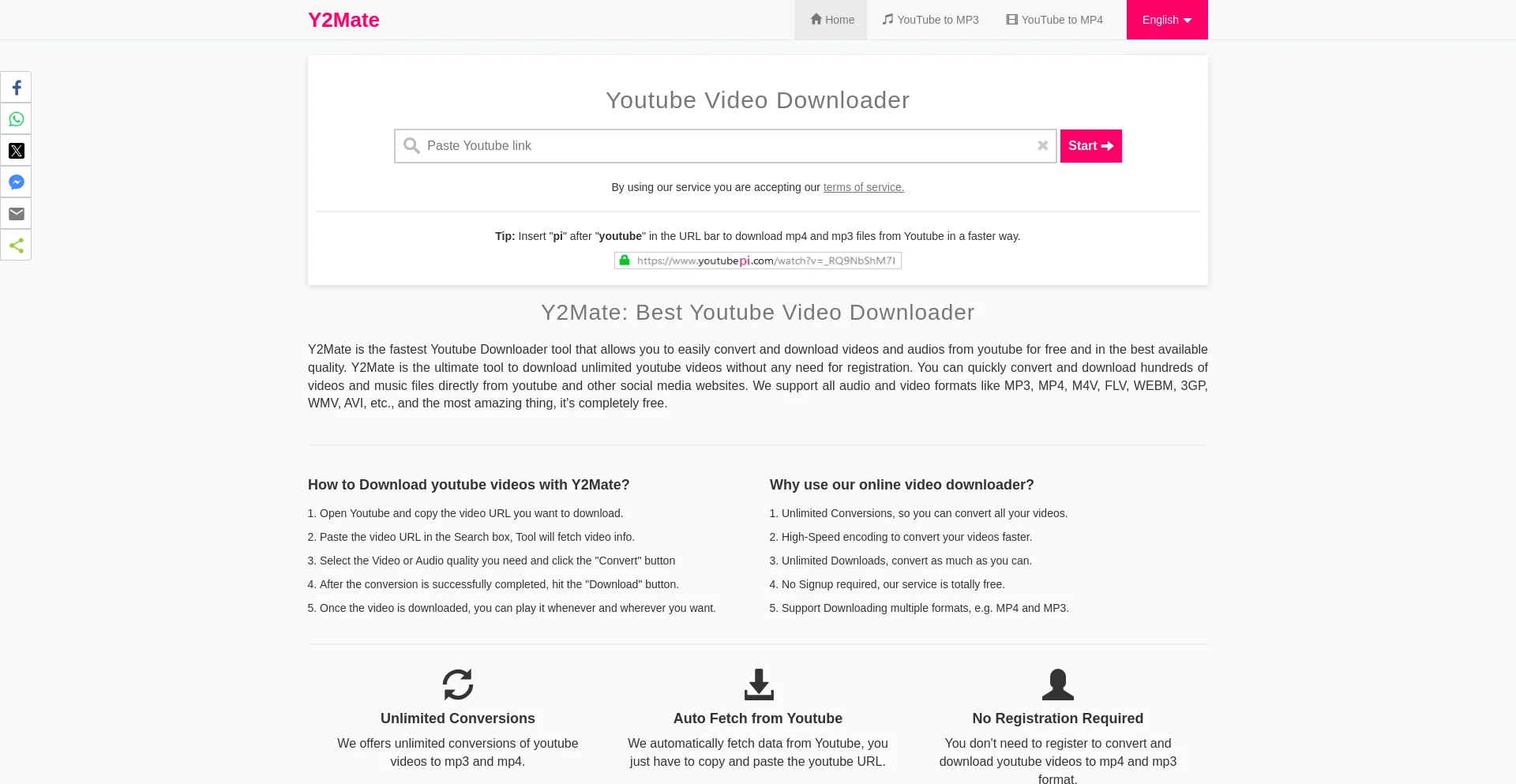 Website screenshot of En.y2mate.is