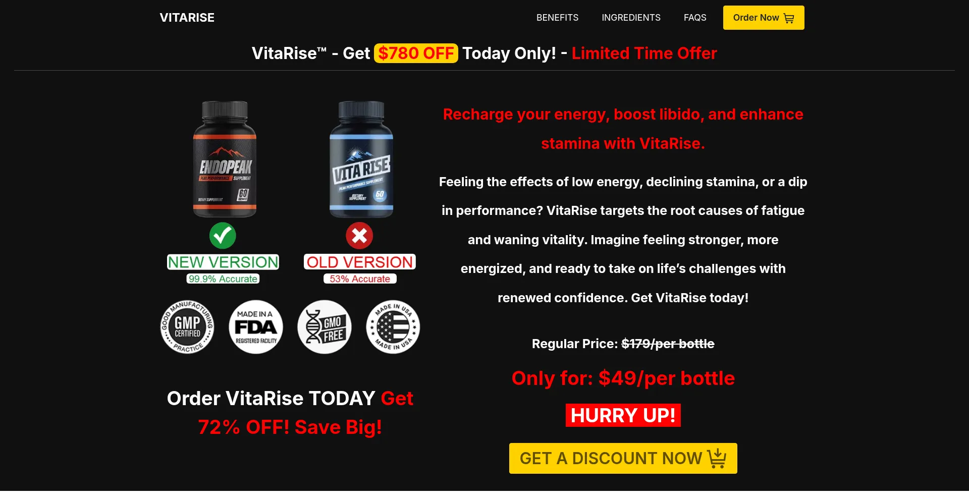 Website screenshot of En-us-vita-rise.com