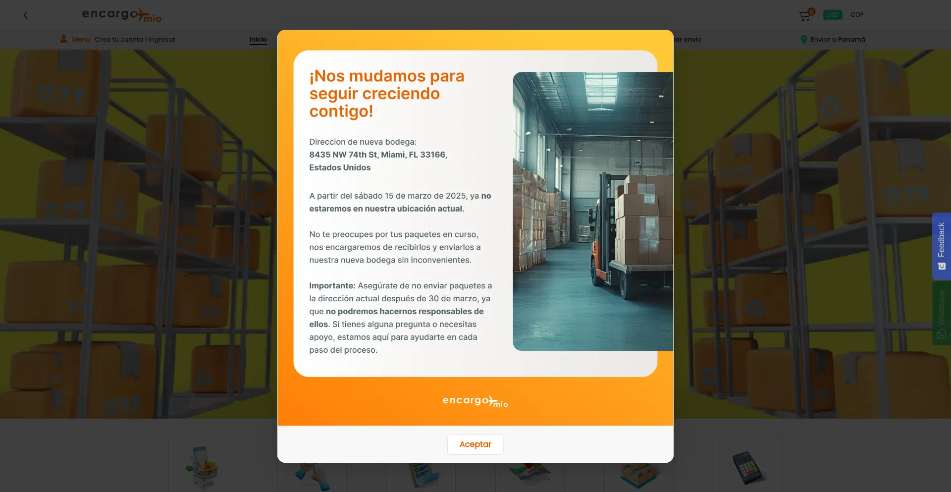 Website screenshot of Encargomio.com