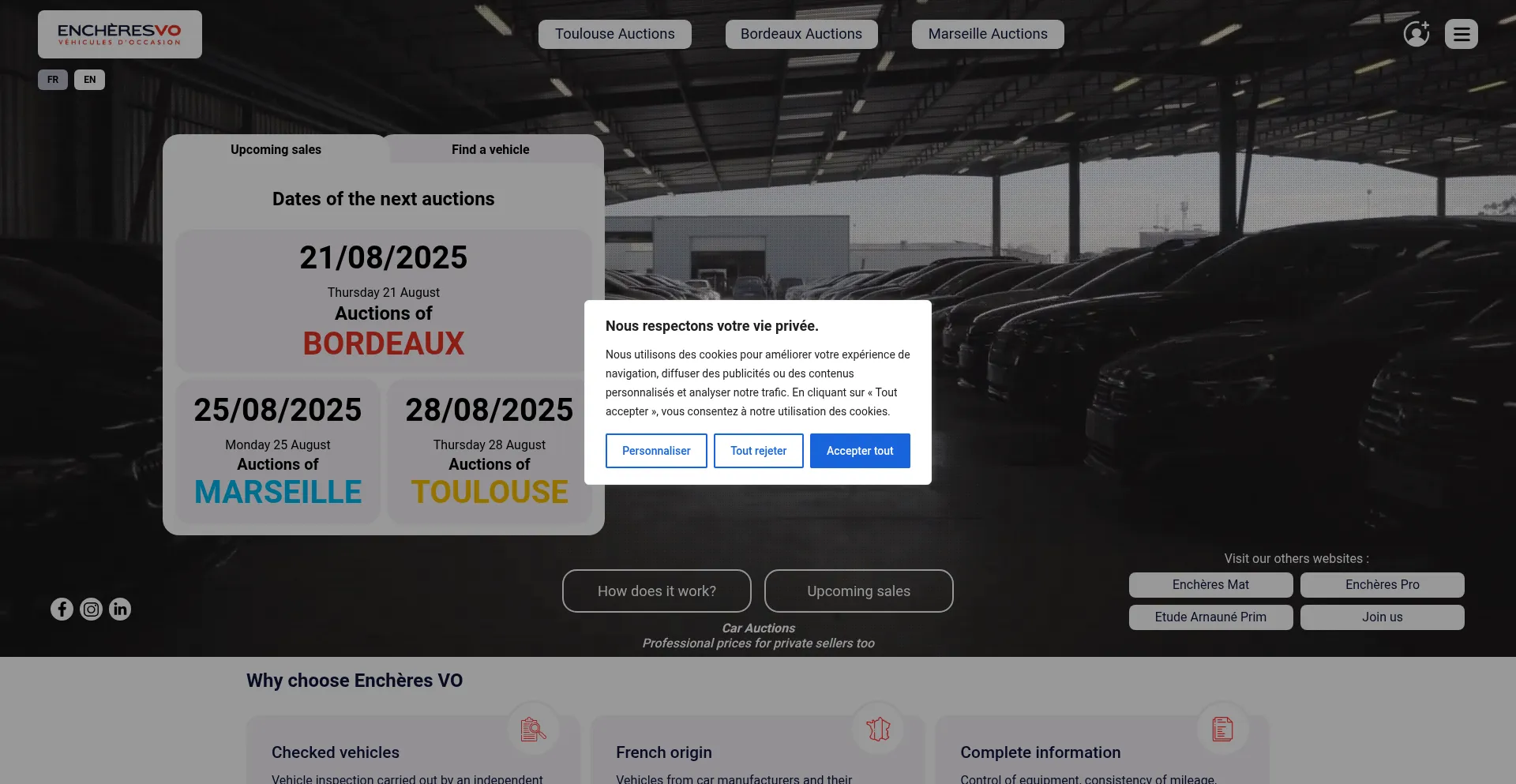 Website screenshot of Encheres-vo.com