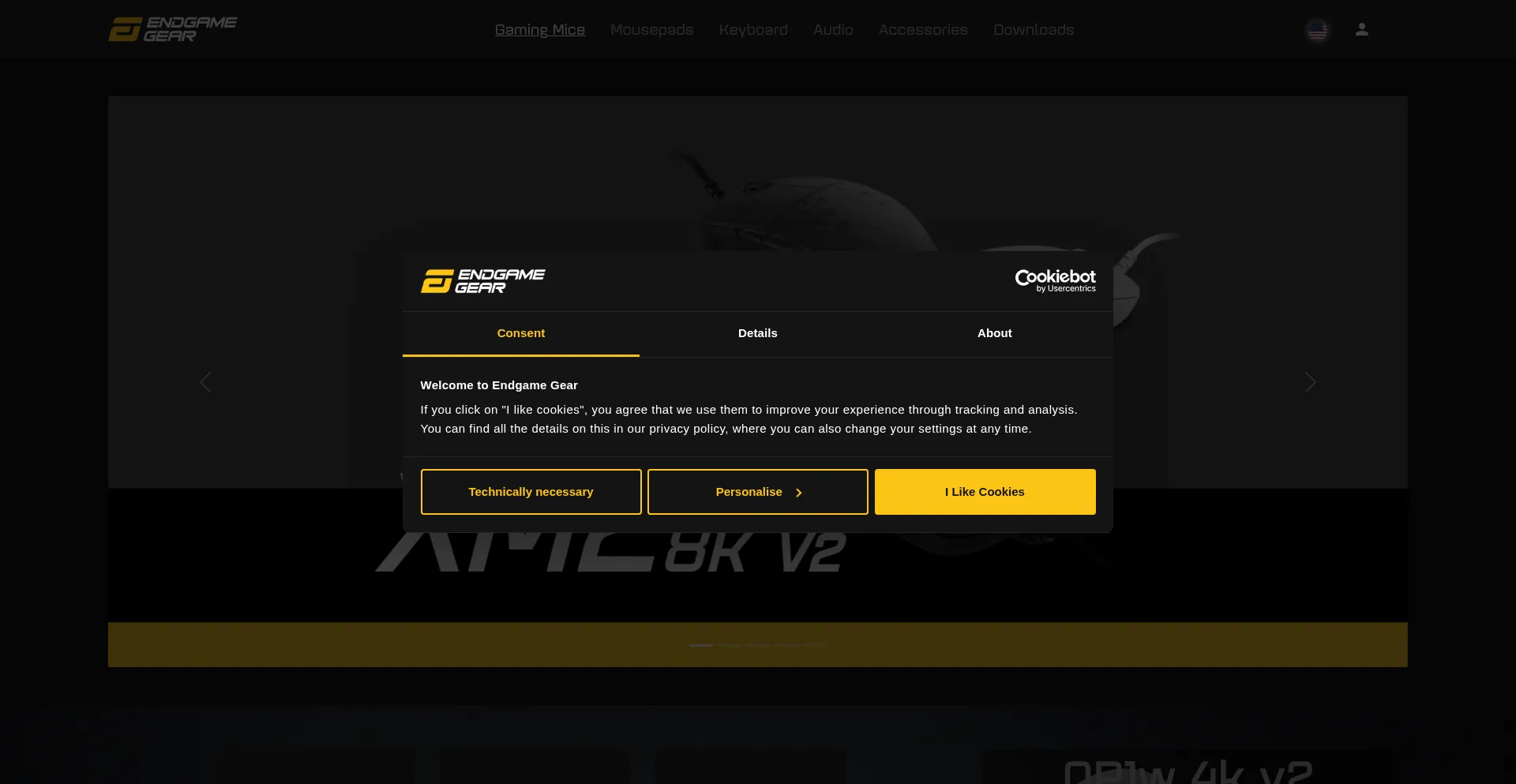 Website screenshot of Endgamegear.com