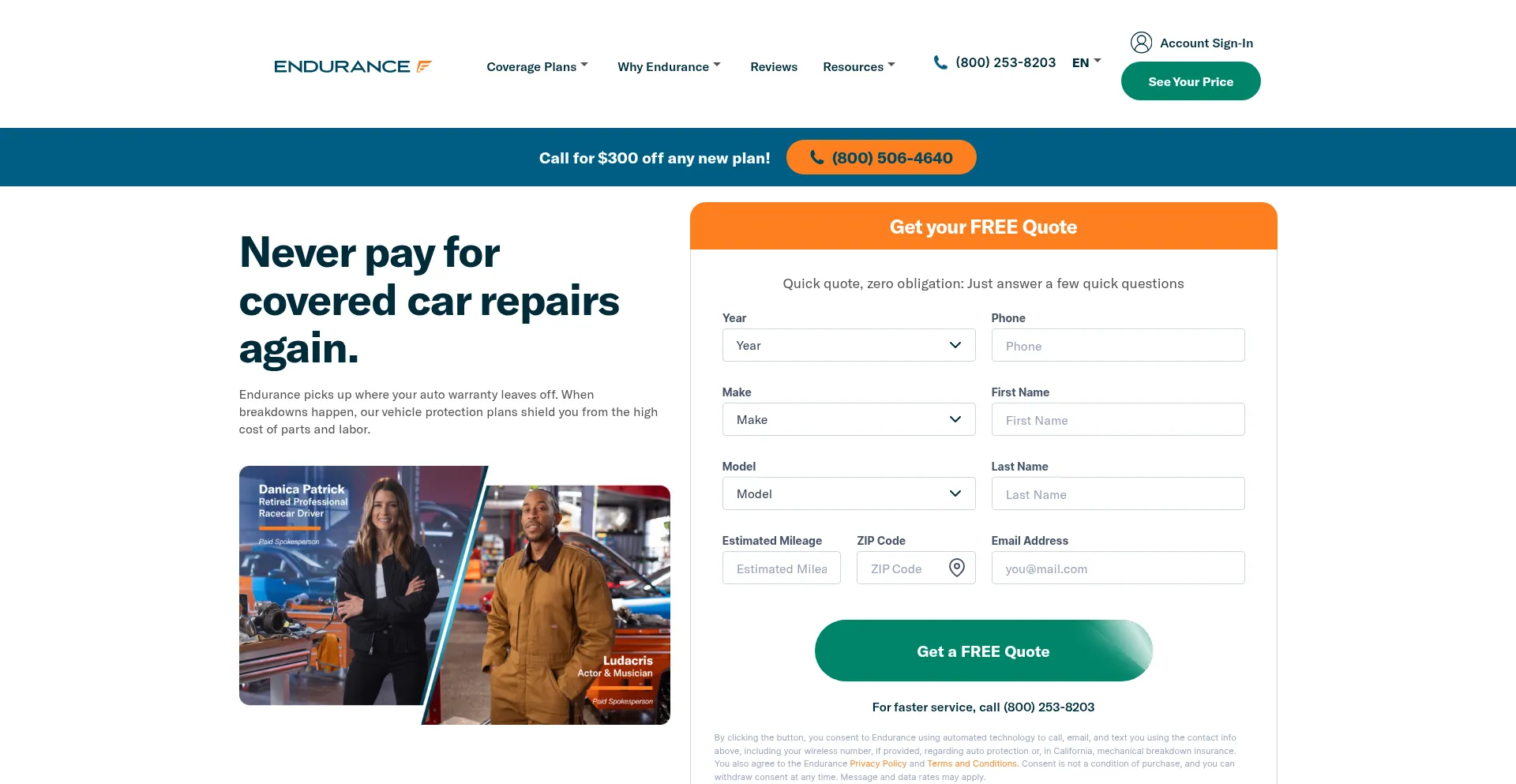 Website screenshot of Endurancewarranty.com