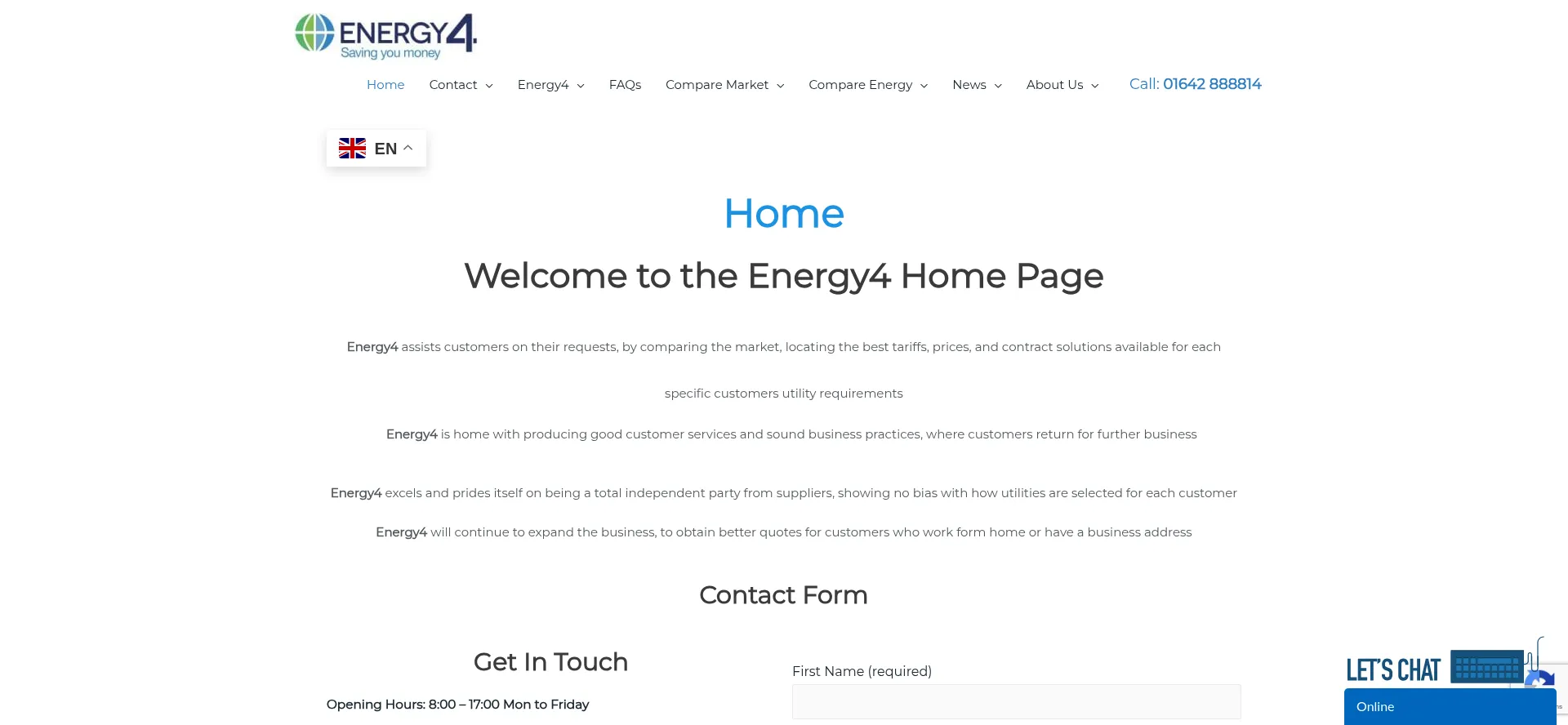 Website screenshot of Energy4.co.uk