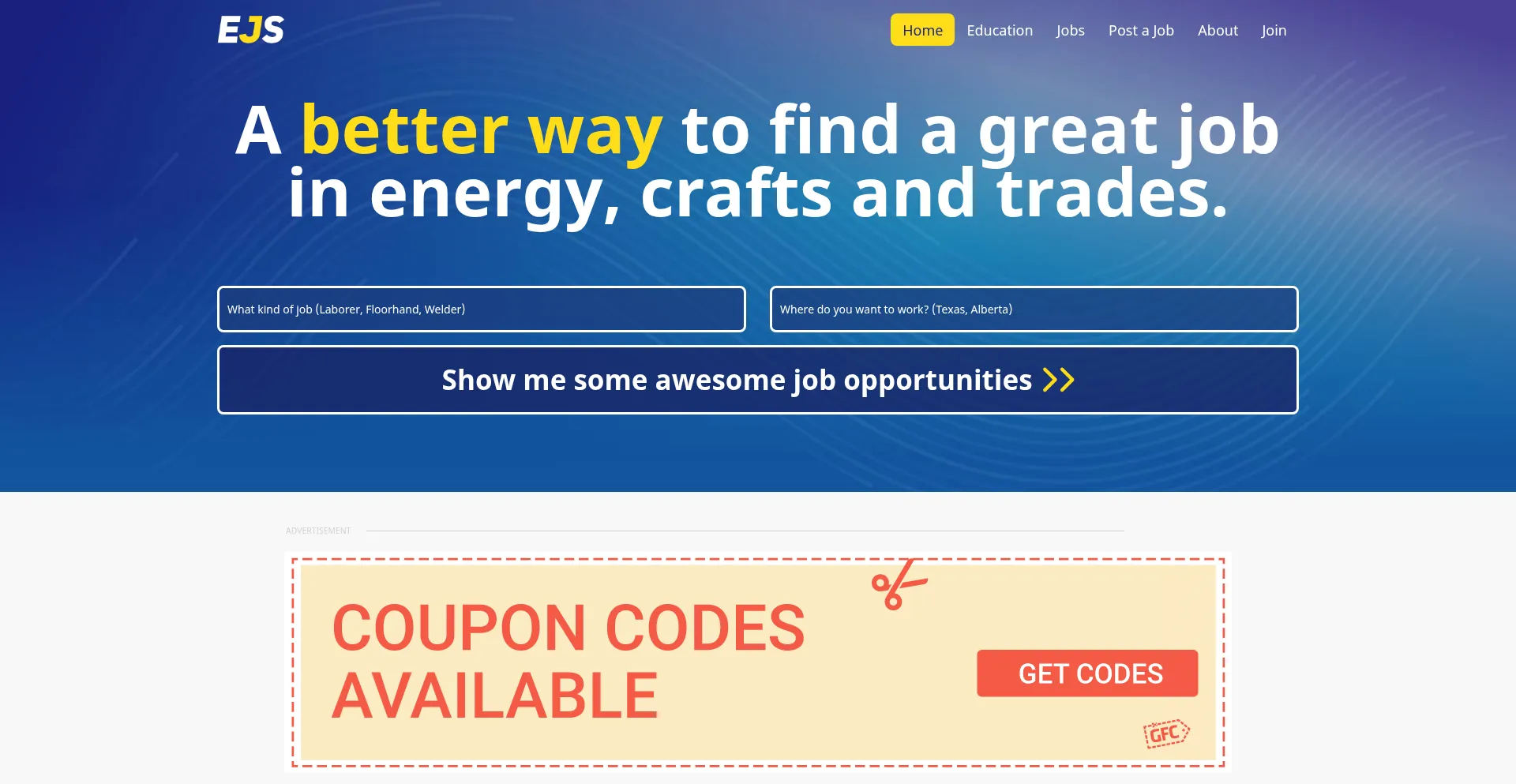 Website screenshot of Energyjobshop.com