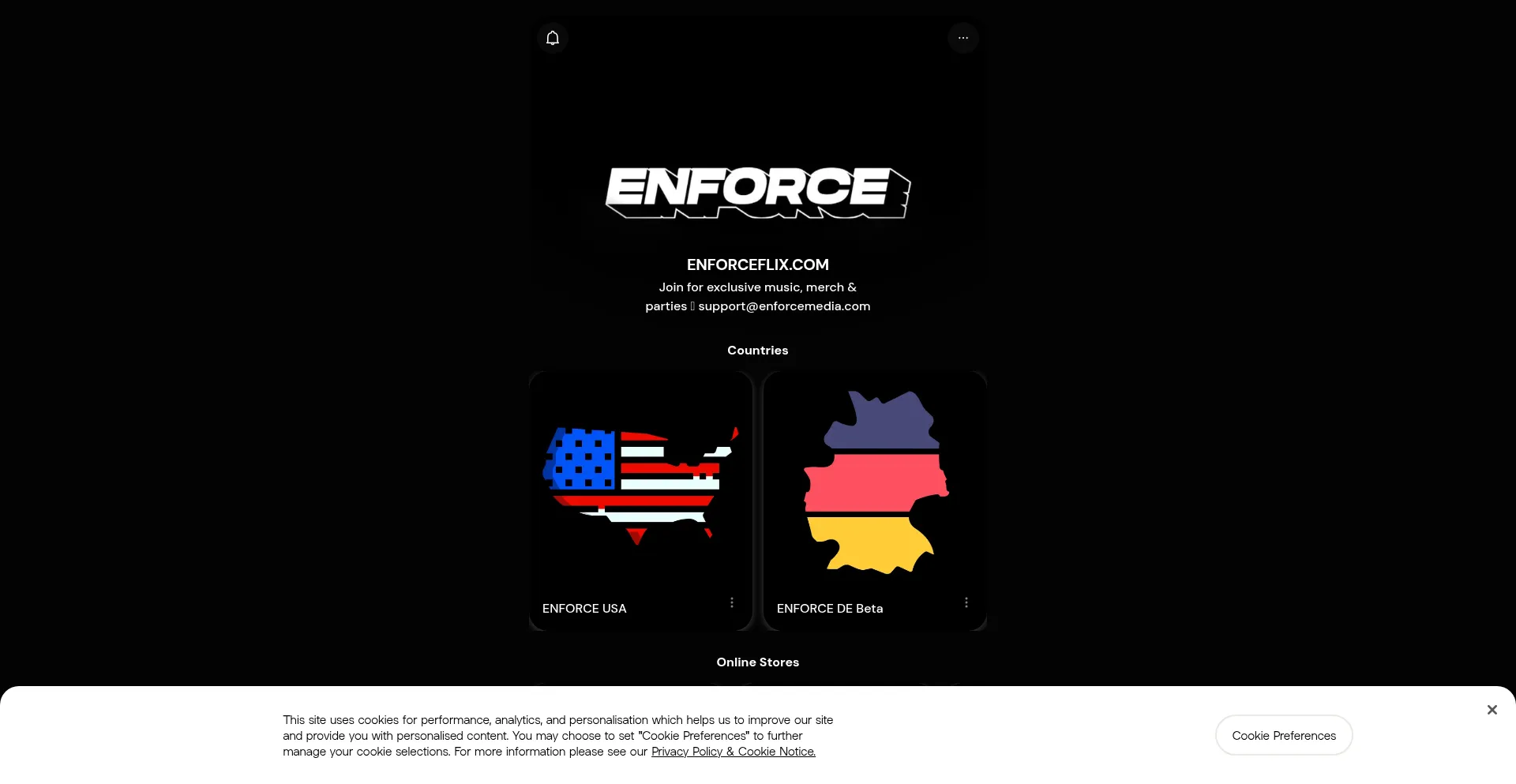Website screenshot of Enforceflix.com