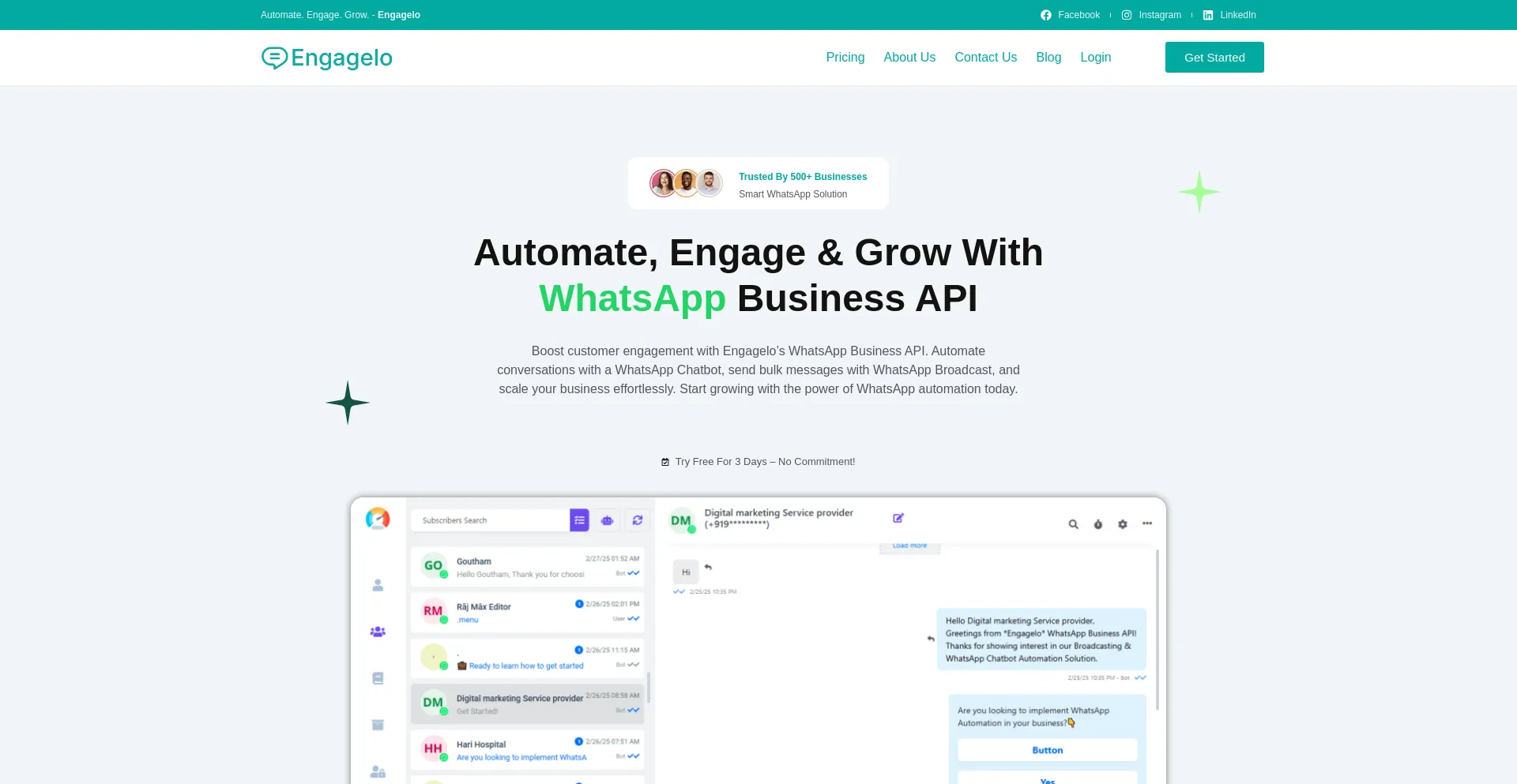 Website screenshot of Engagelo.com