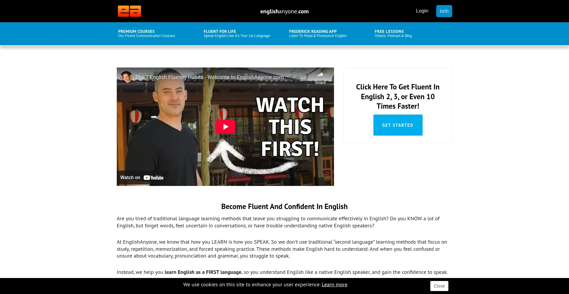 Website screenshot of Englishanyone.com