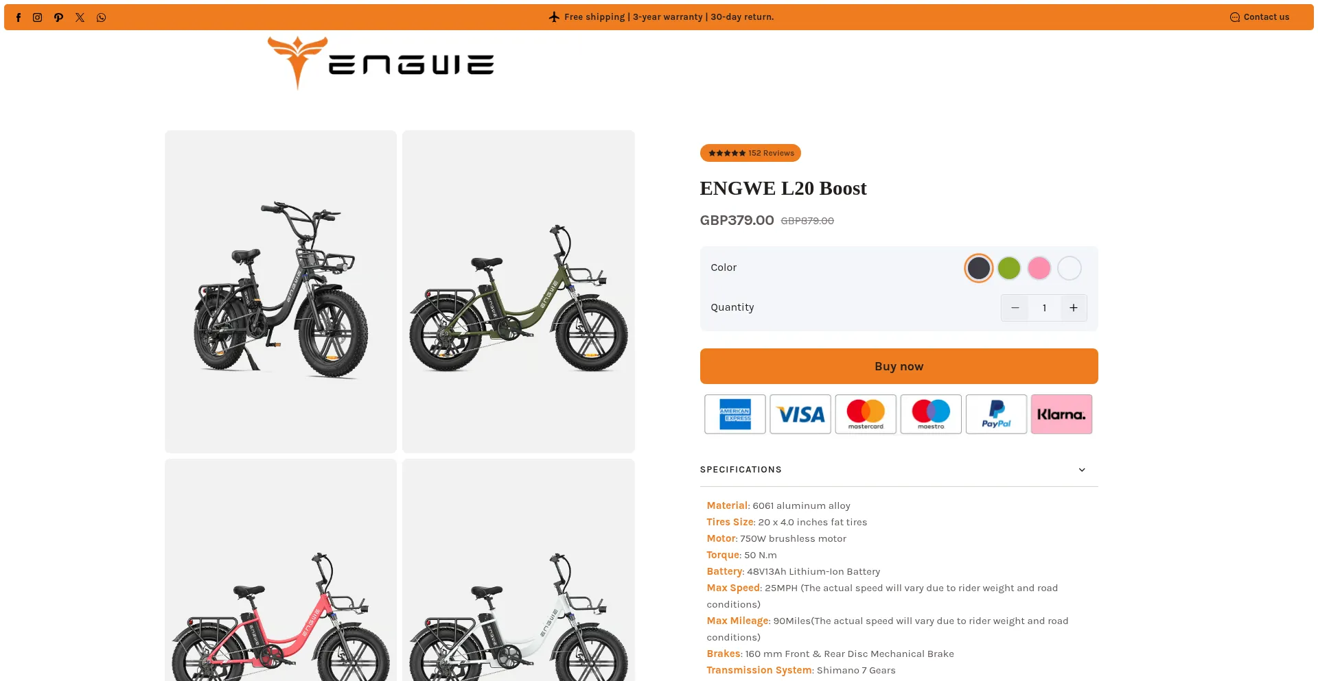 Website screenshot of Engwebike.us