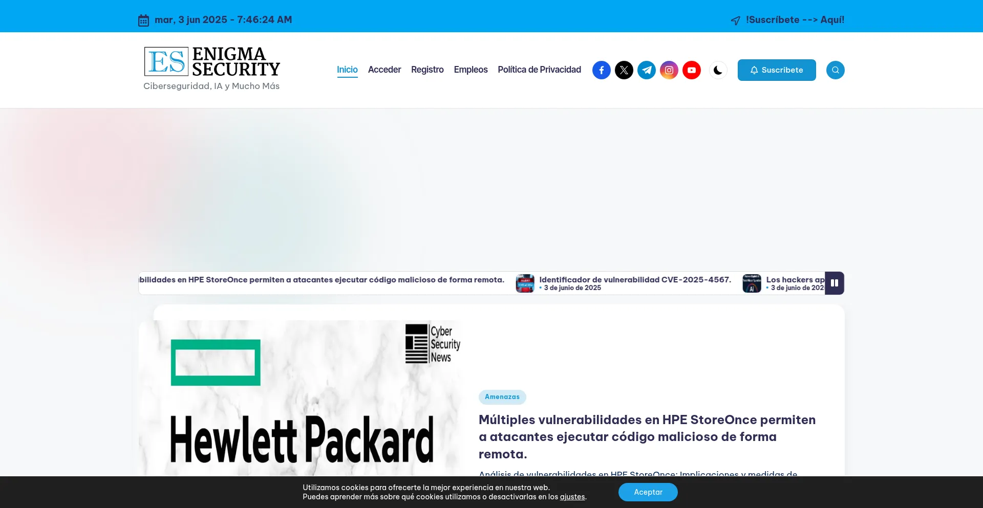 Website screenshot of Enigmasecurity.cl