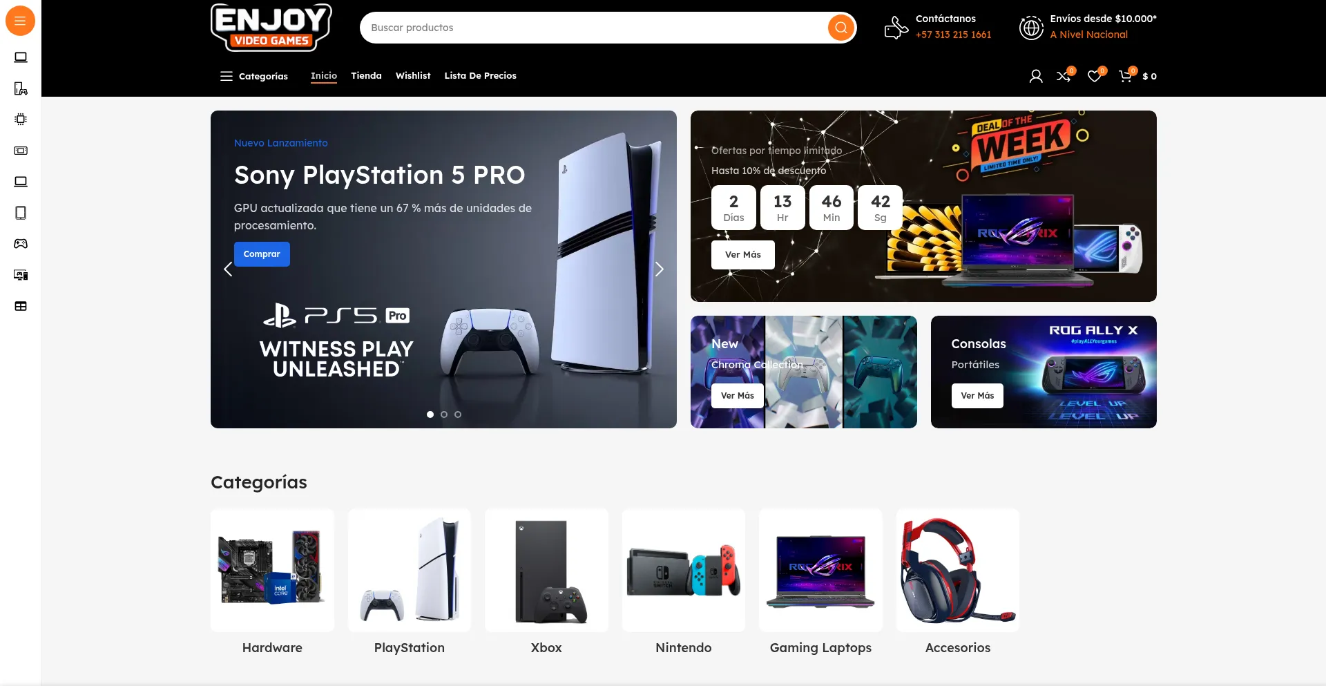 Website screenshot of Enjoyvideogames.com.co