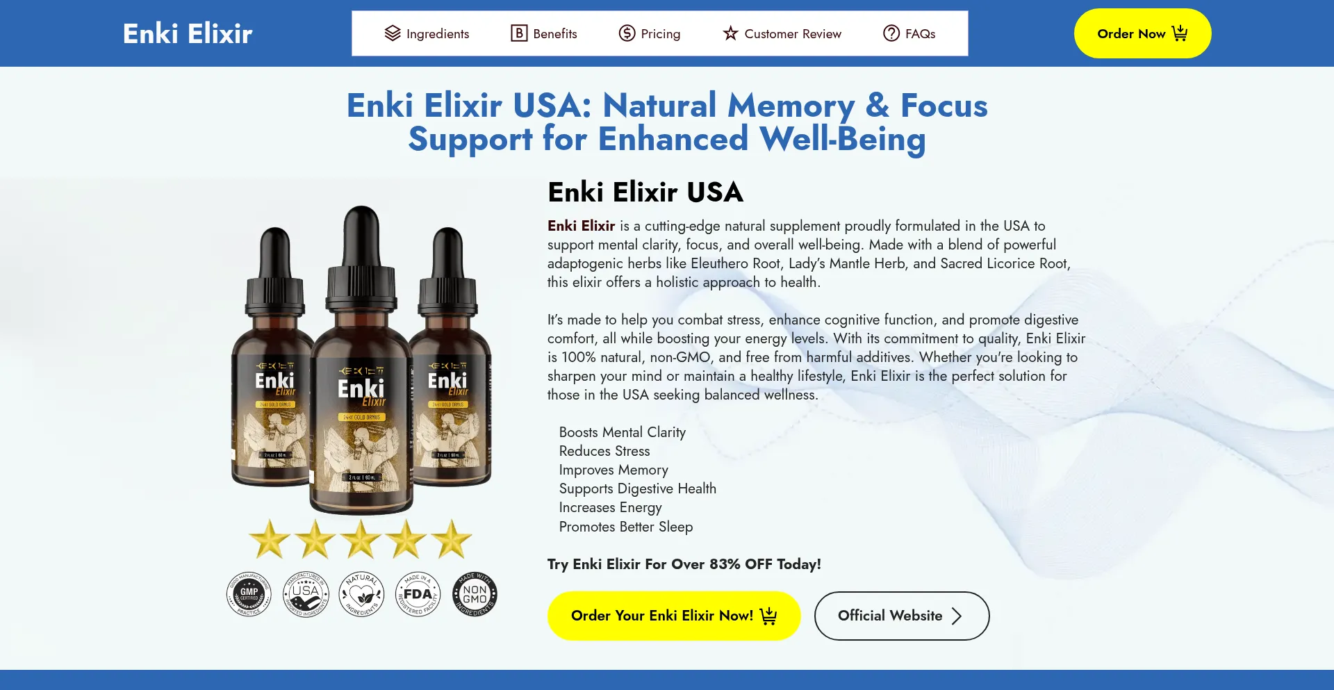 Website screenshot of Enki-enkielixir.com
