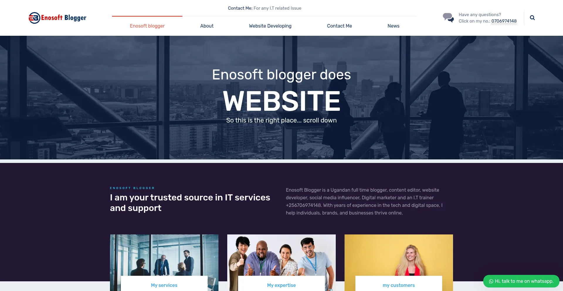Website screenshot of Enosoftblogger.com