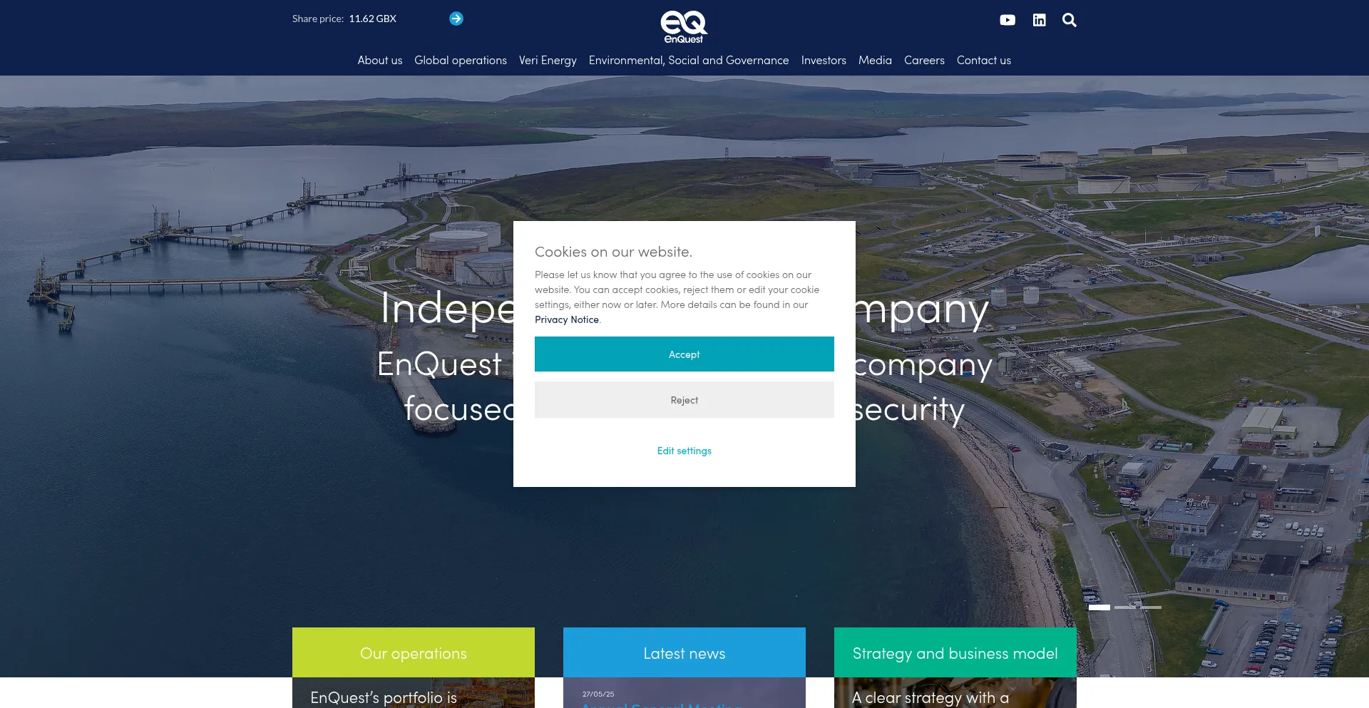 Website screenshot of Enquest.com