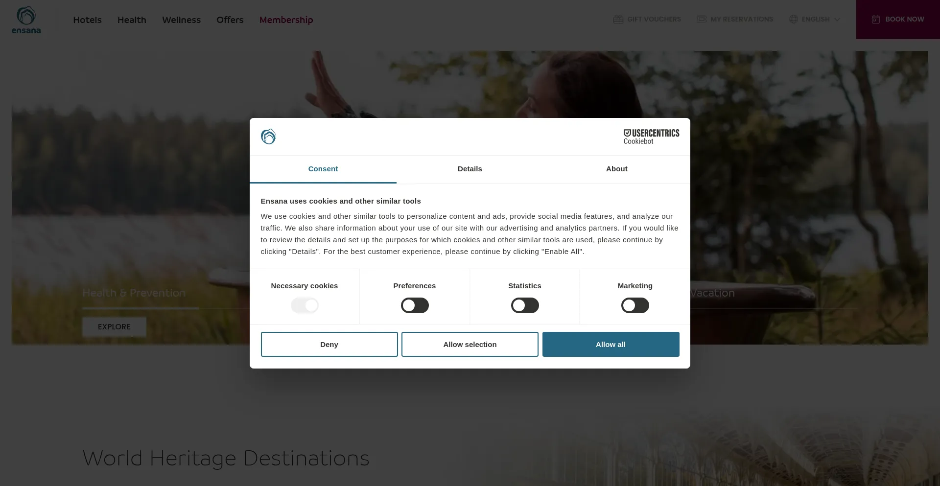 Website screenshot of Ensanahotels.com