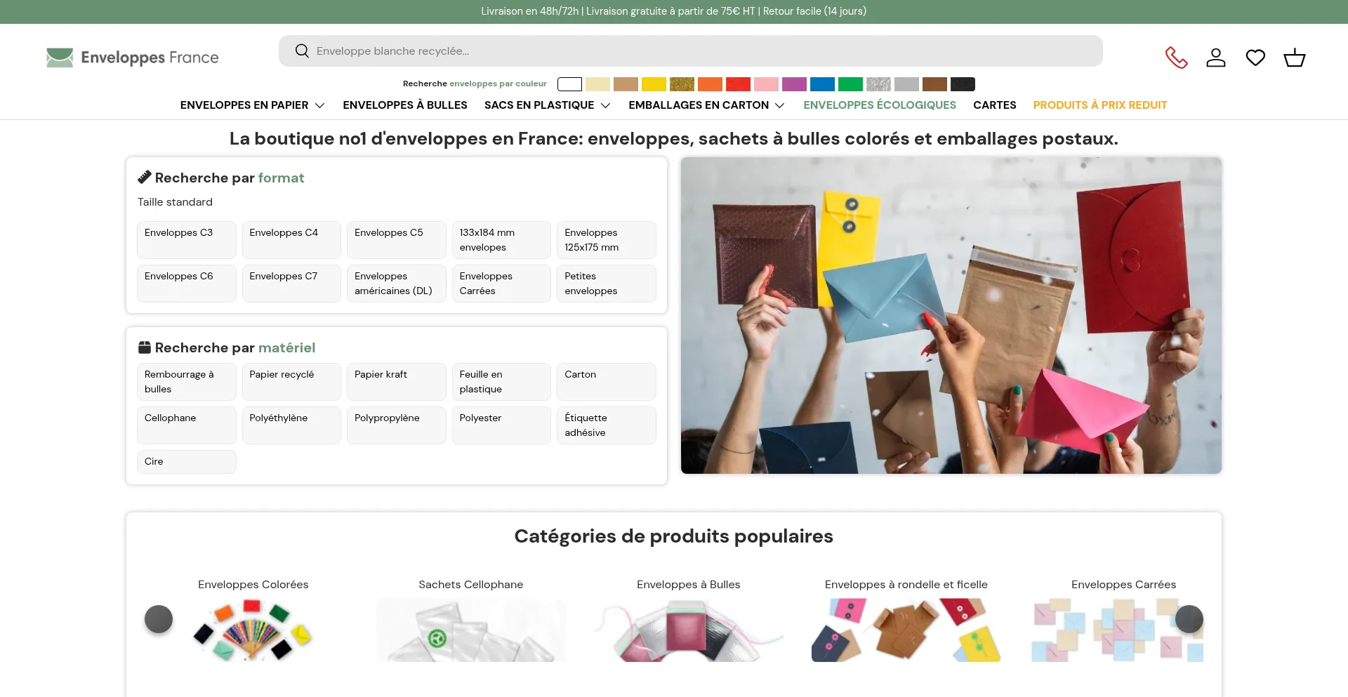 Website screenshot of Enveloppes.com
