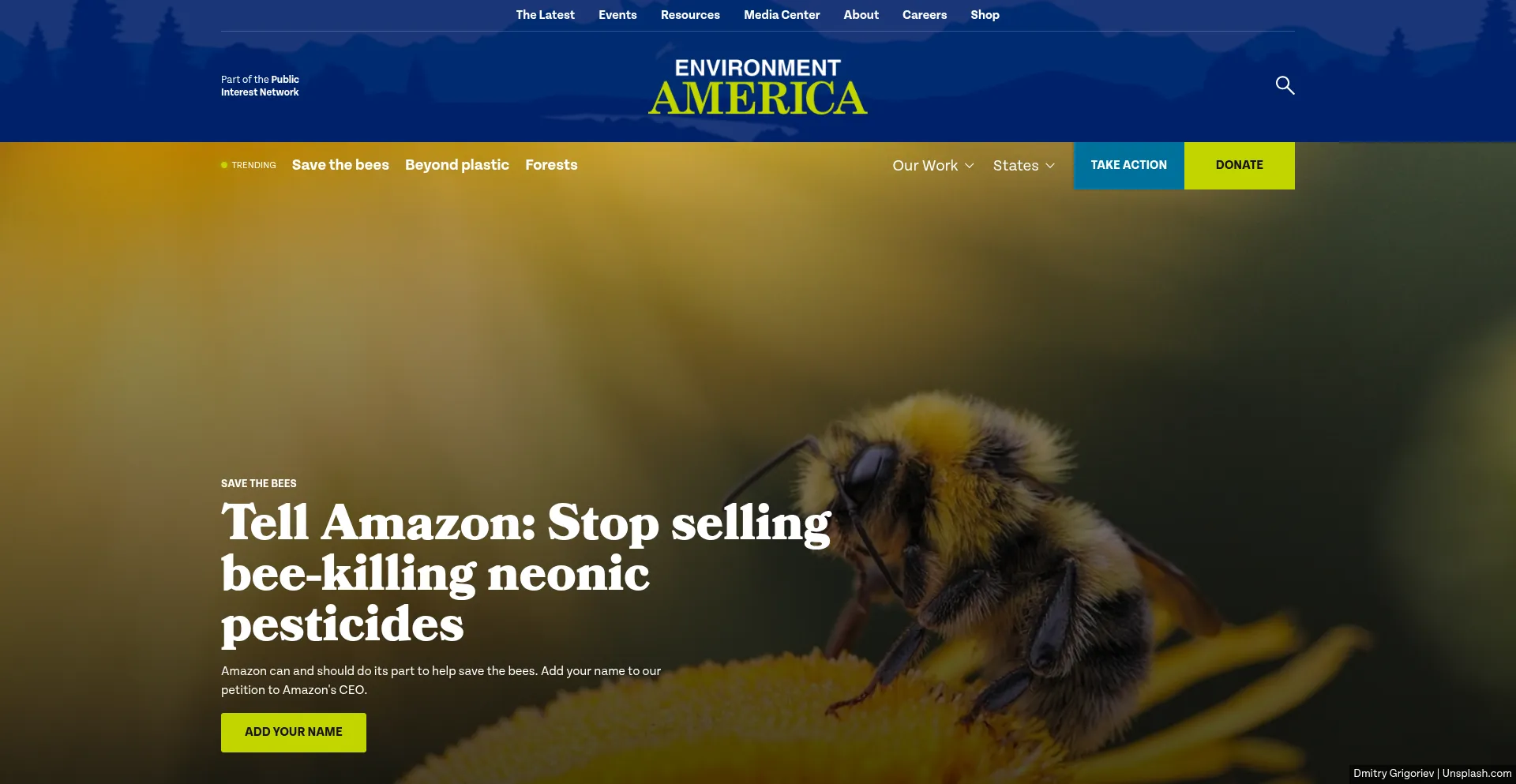 Website screenshot of Environmentamerica.org