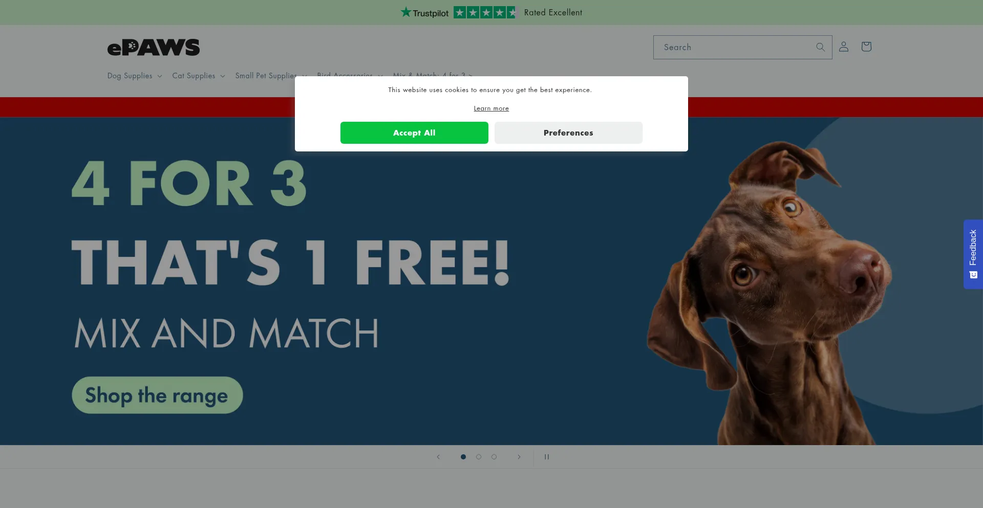 Website screenshot of Epaws.co.uk