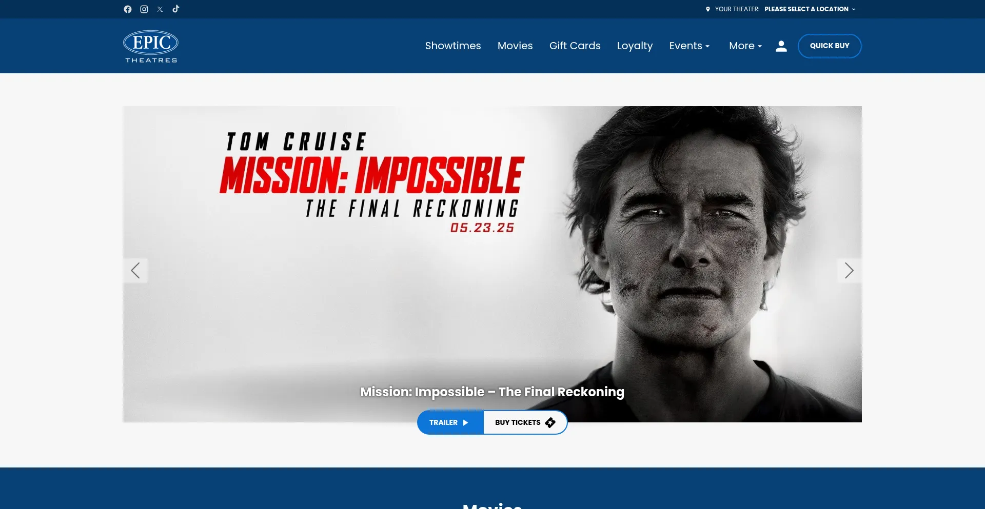 Website screenshot of Epictheatres.com