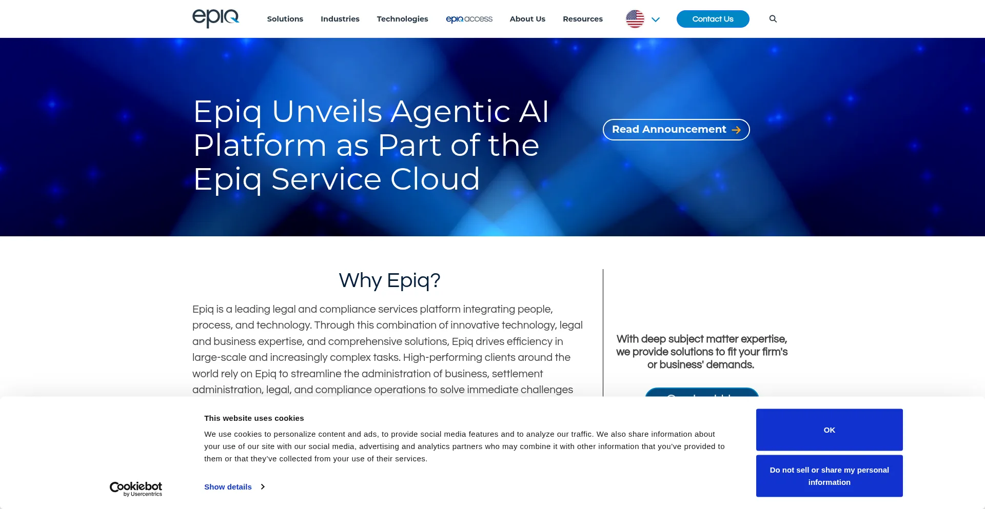 Website screenshot of Epiqglobal.com