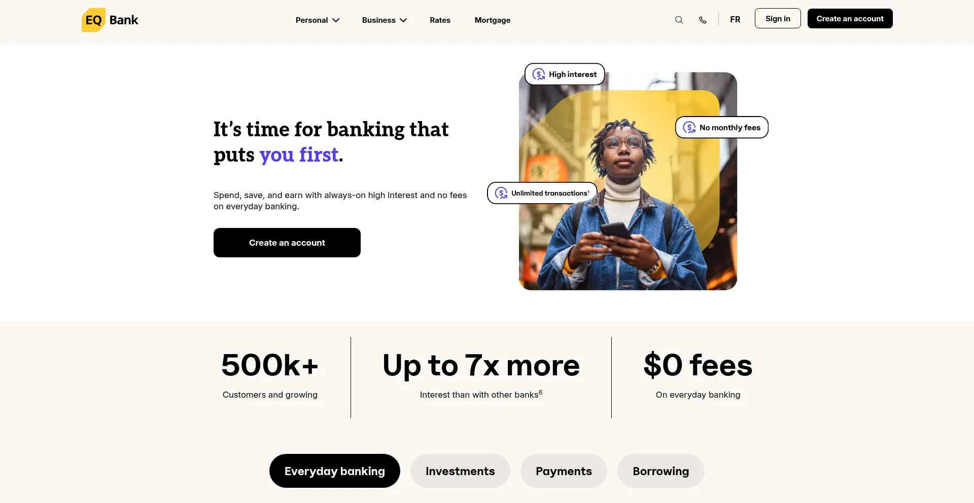 Website screenshot of Eqbank.ca