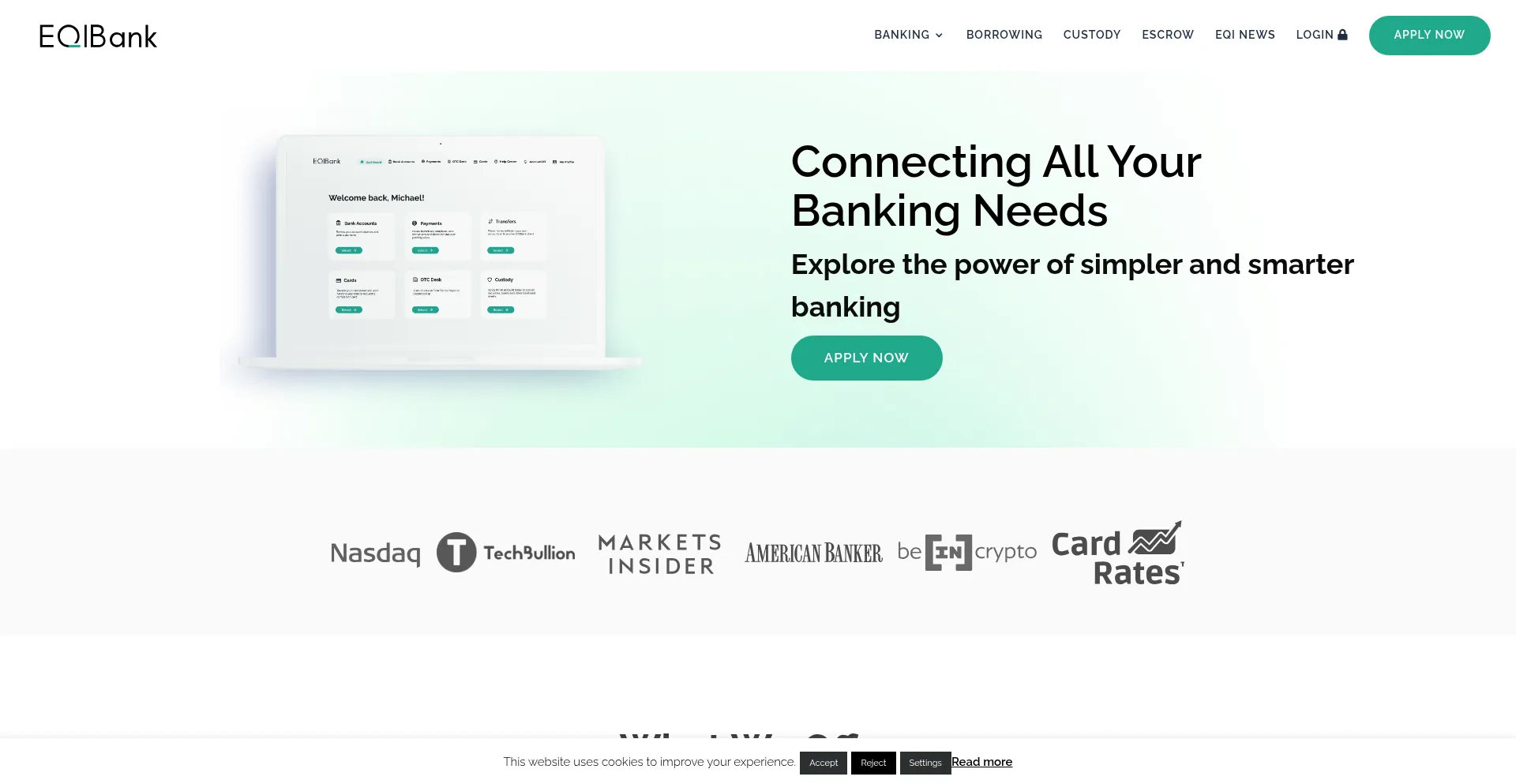 Website screenshot of Eqibank.com