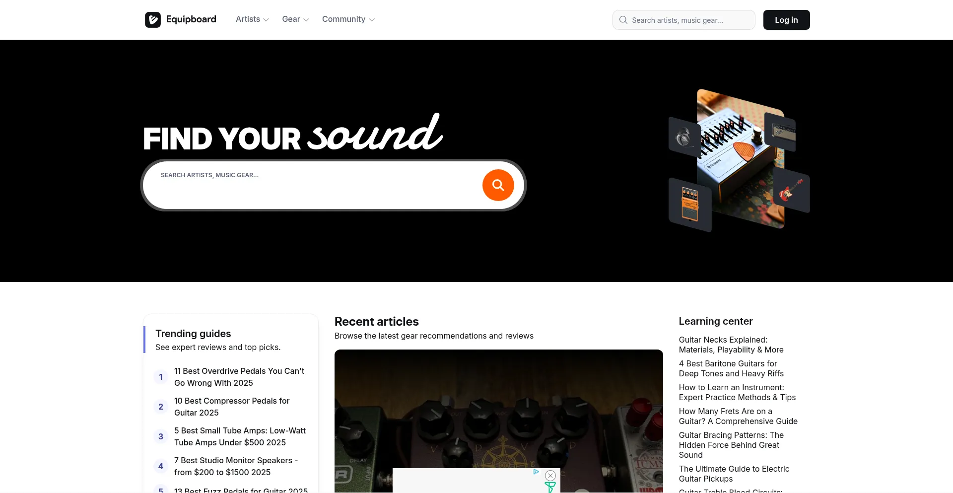 Website screenshot of Equipboard.com