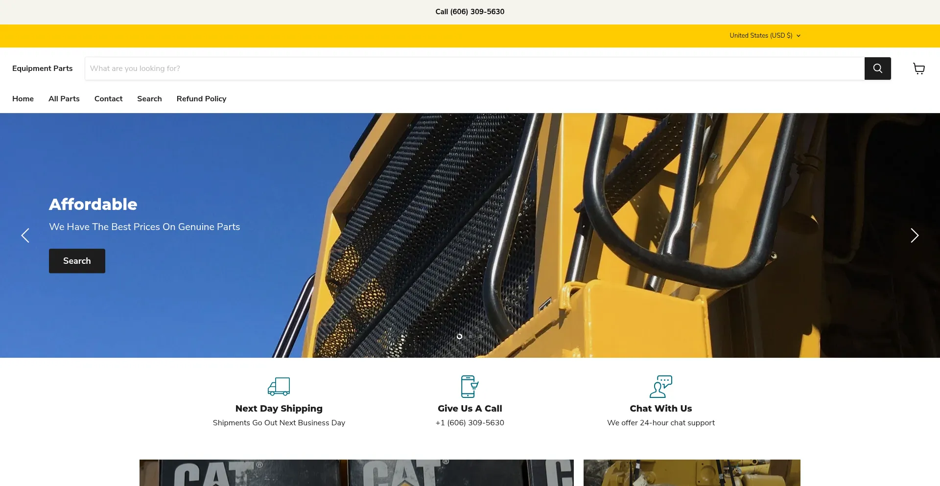 Website screenshot of Equipmentparts.com