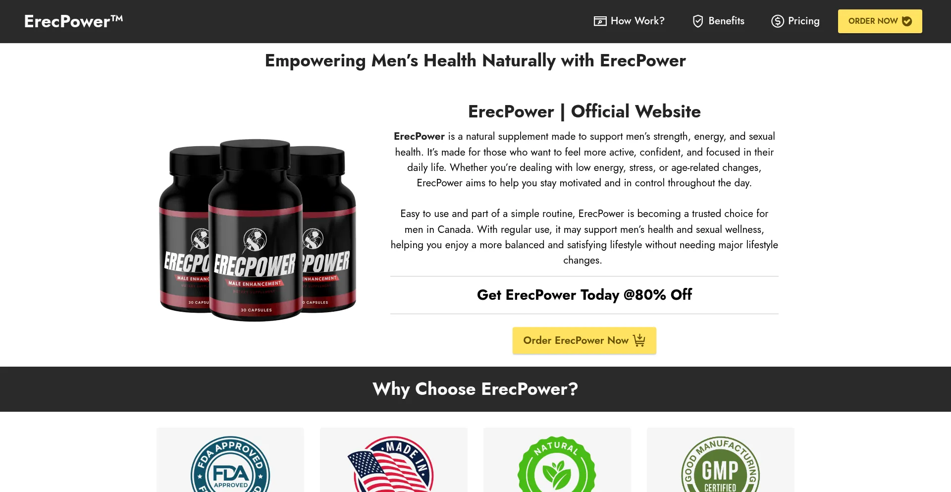 Website screenshot of Erecpower.ca
