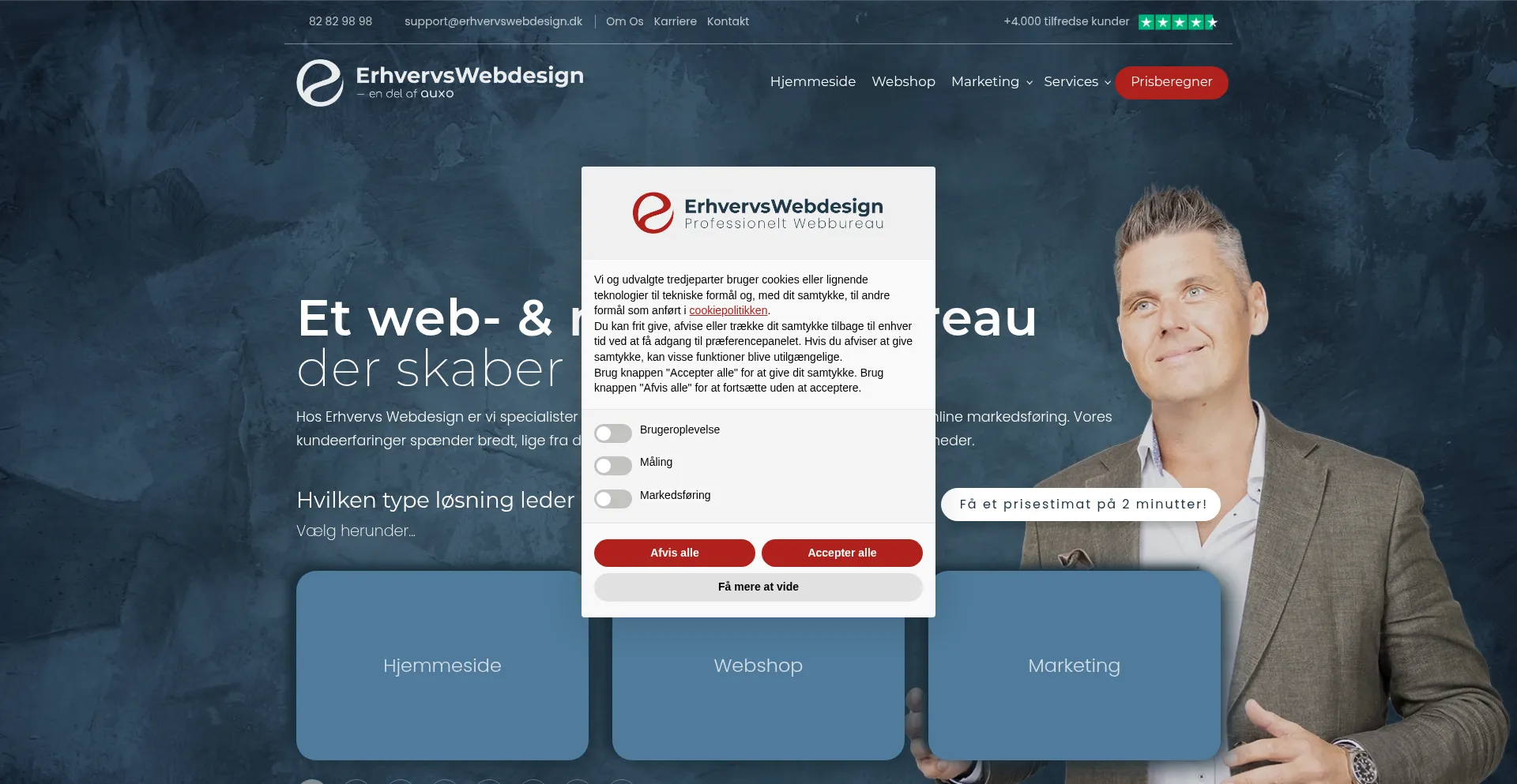 Website screenshot of Erhvervswebdesign.dk