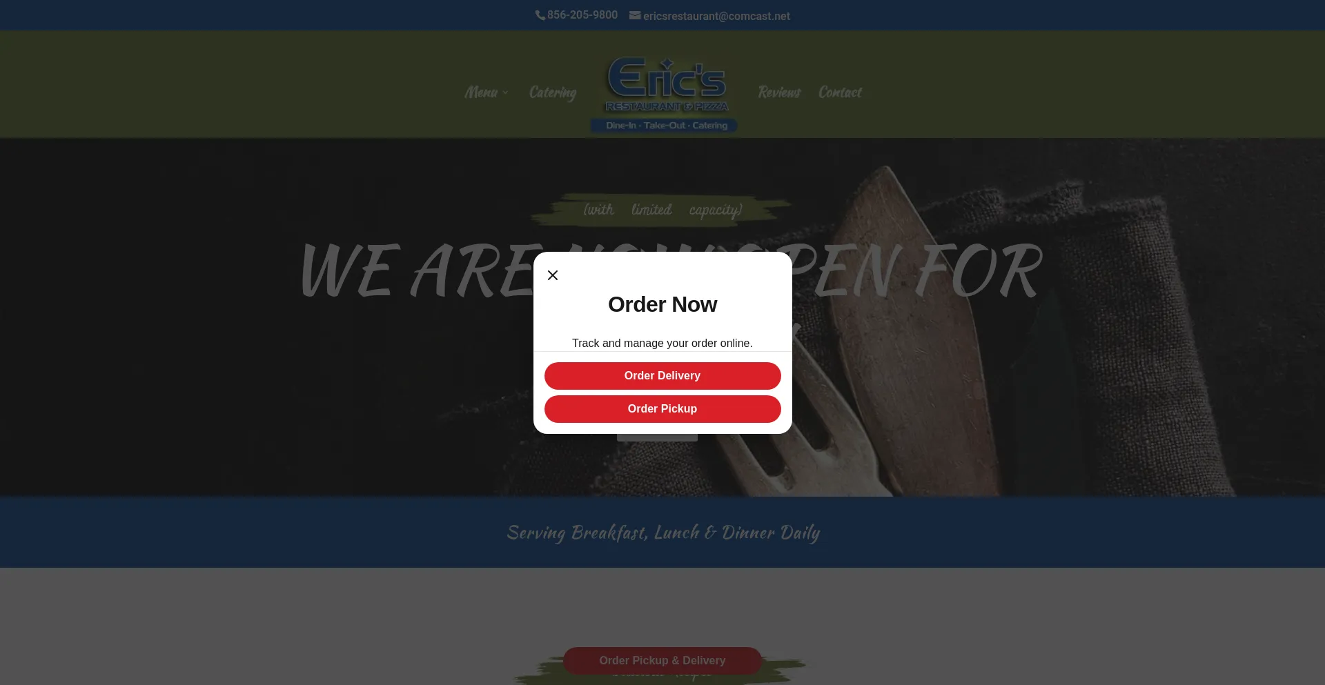 Website screenshot of Ericsrestaurantnj.com