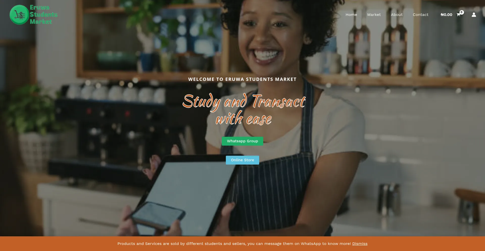 Website screenshot of Eruwastudentsmarket.com