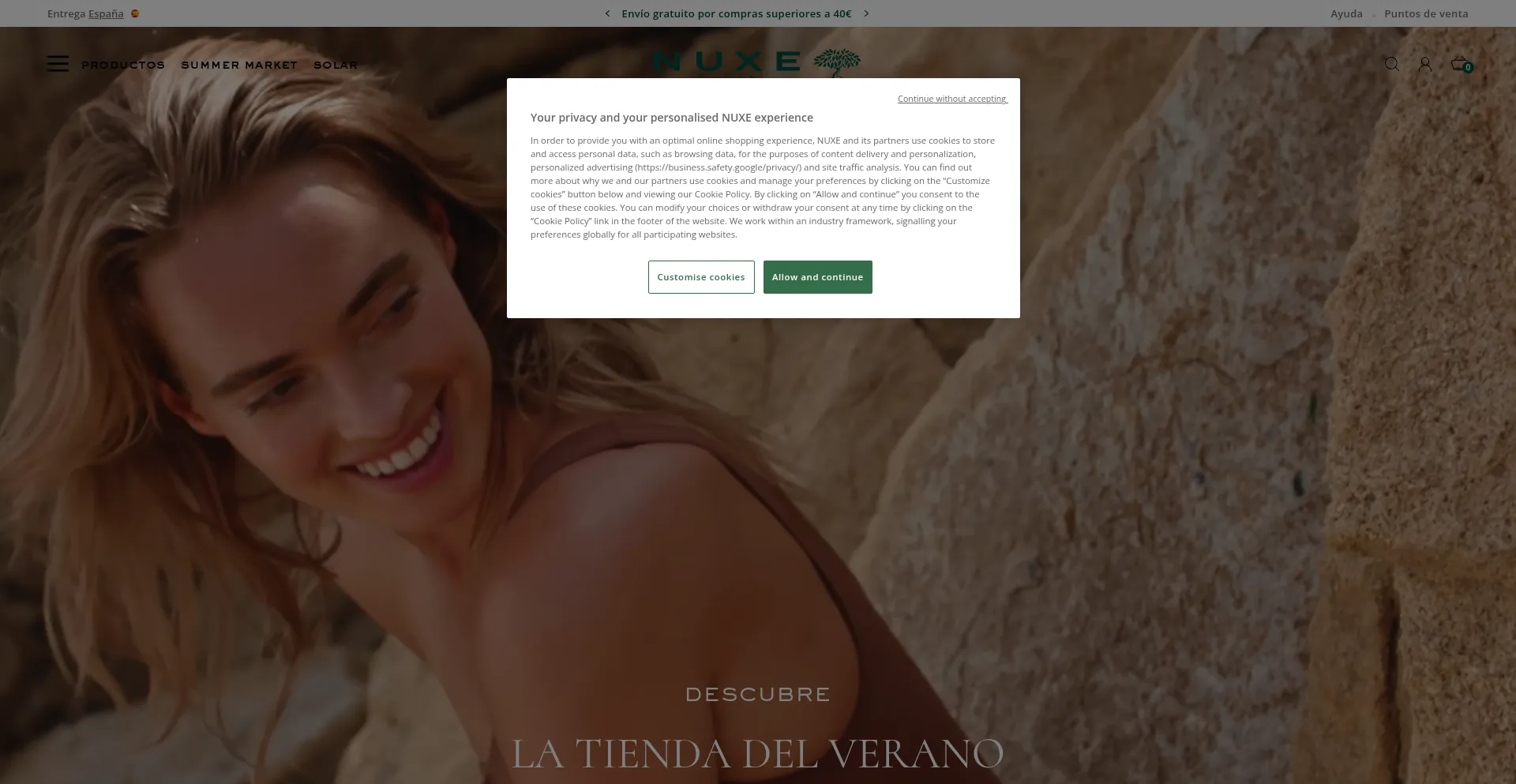 Website screenshot of Es.nuxe.com
