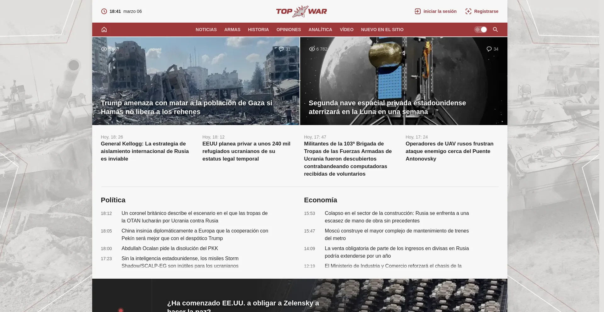 Website screenshot of Es.topwar.ru