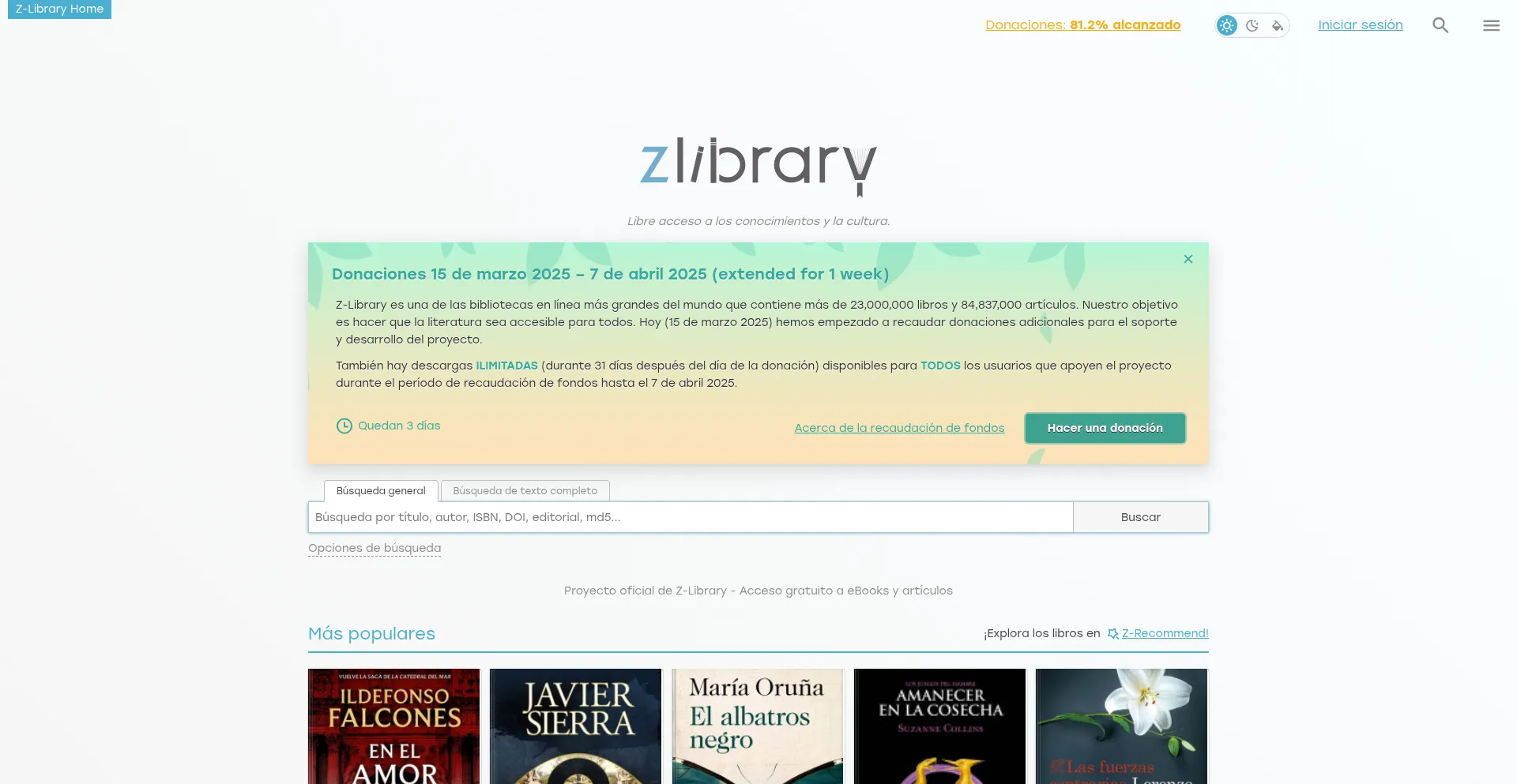 Website screenshot of Es.z-library.sk