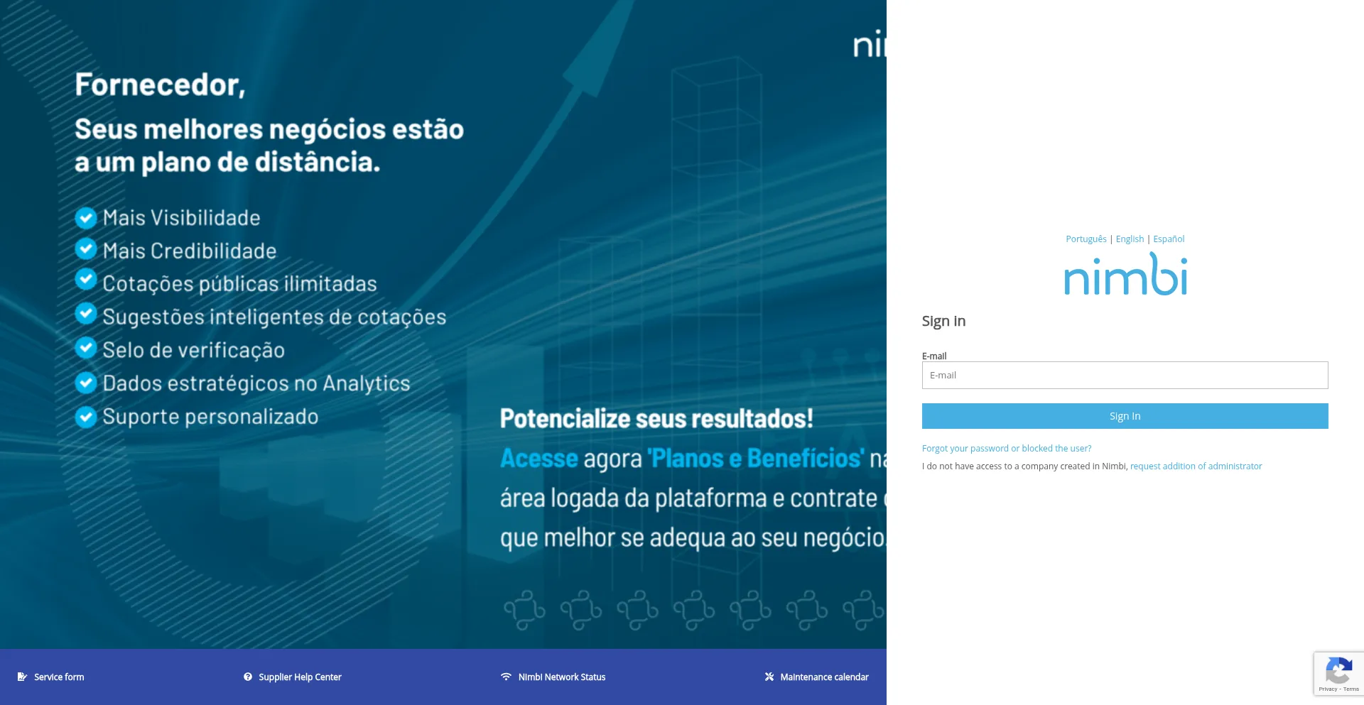 Website screenshot of Es001.nimbi.com.br