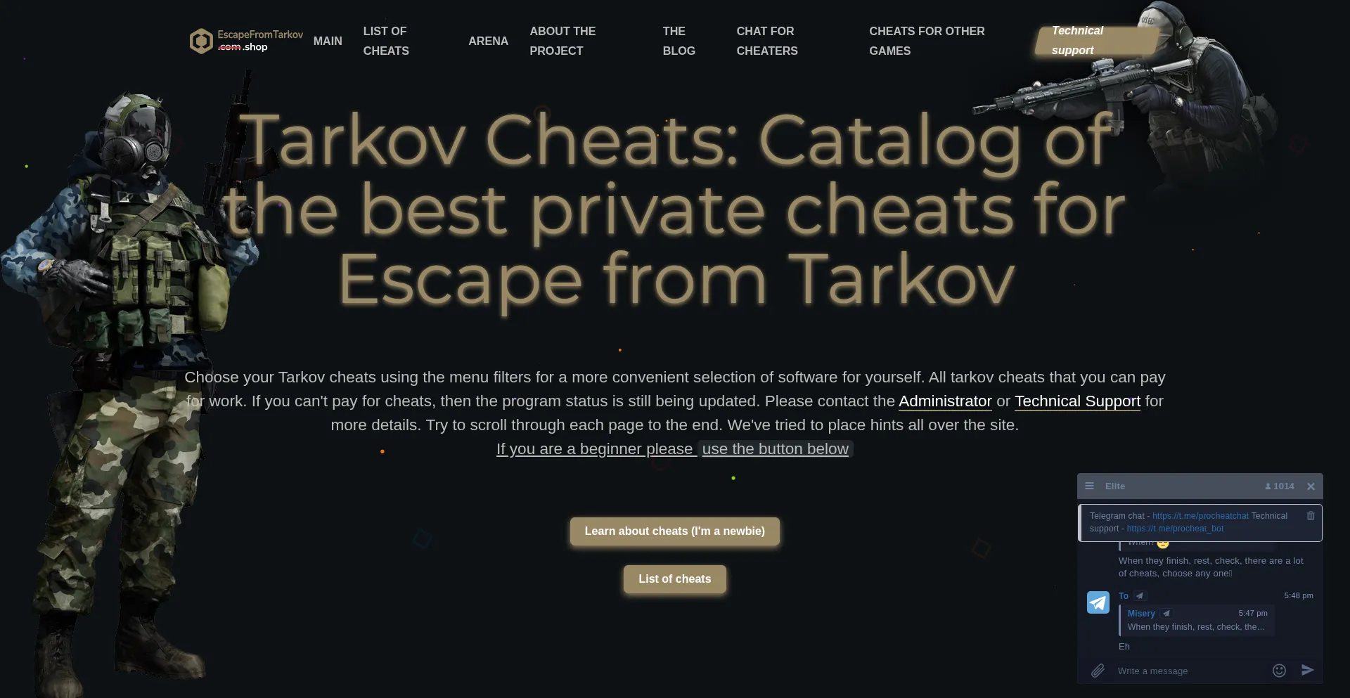 Website screenshot of Escapefromtarkov.shop