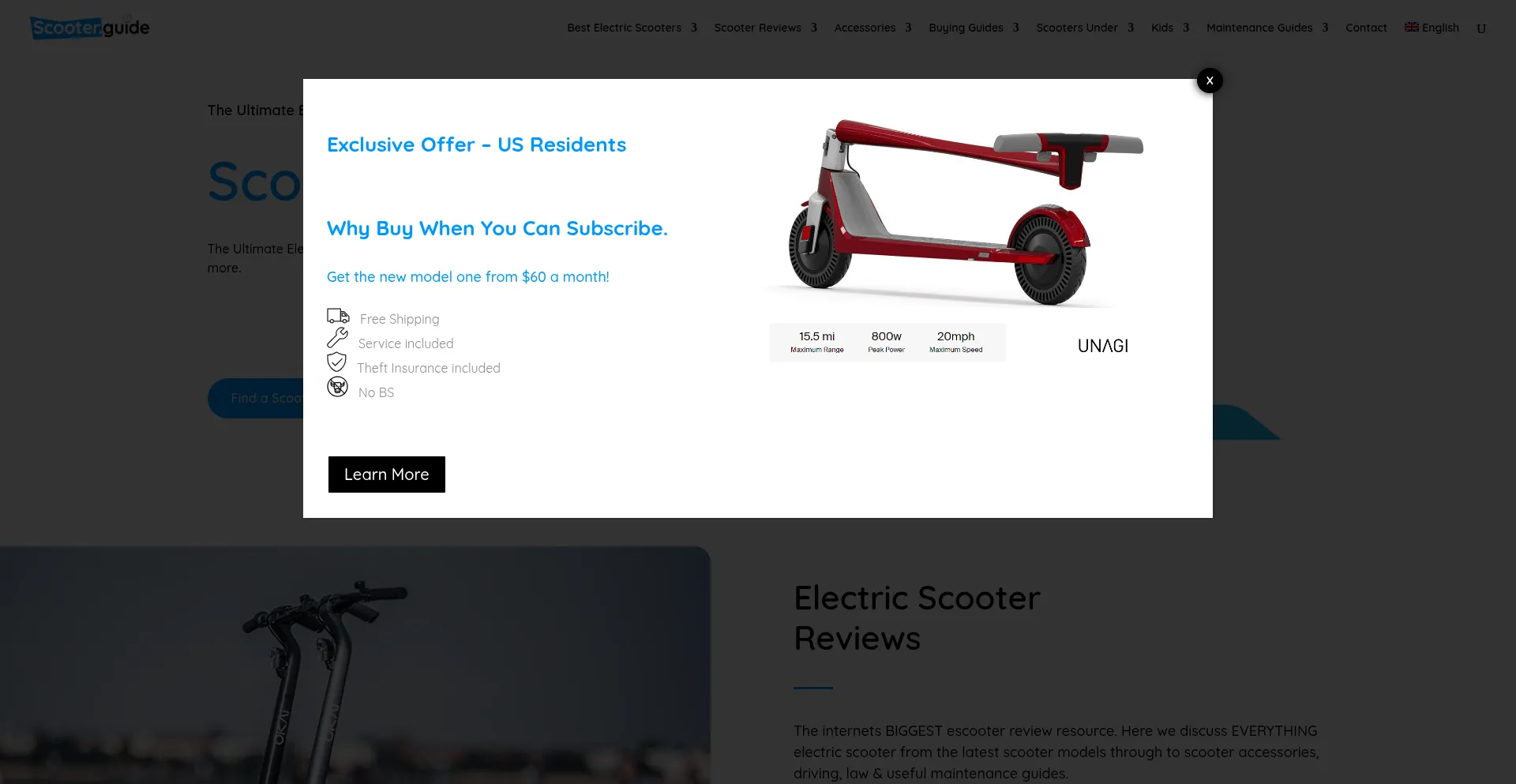 Website screenshot of Escooter.agency