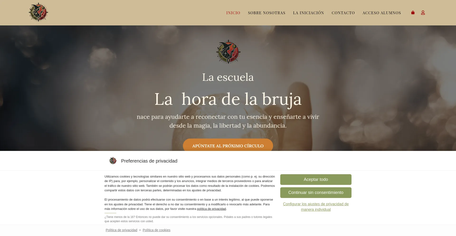 Website screenshot of Escuelalahoradelabruja.com