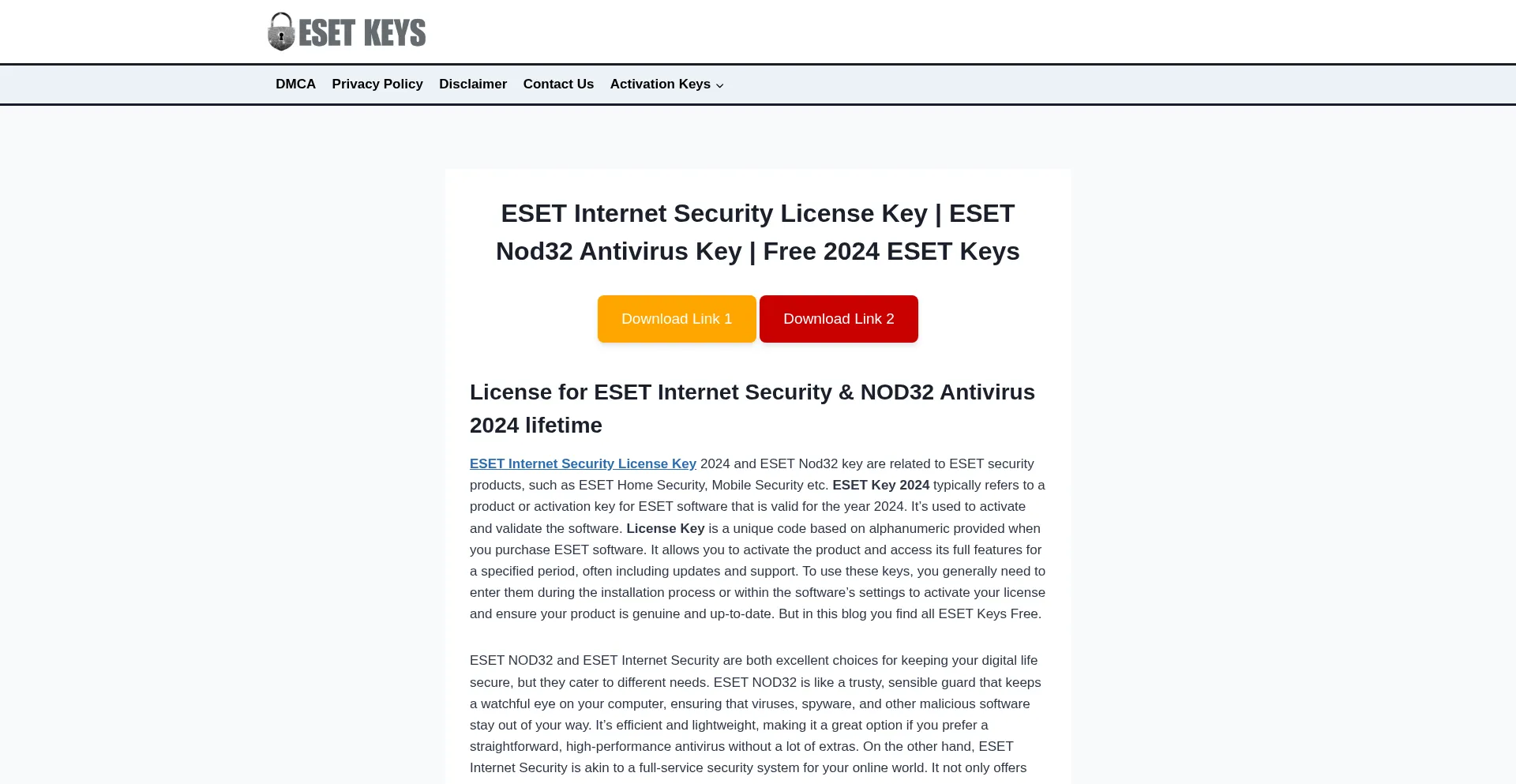 Website screenshot of Eset-keys.com