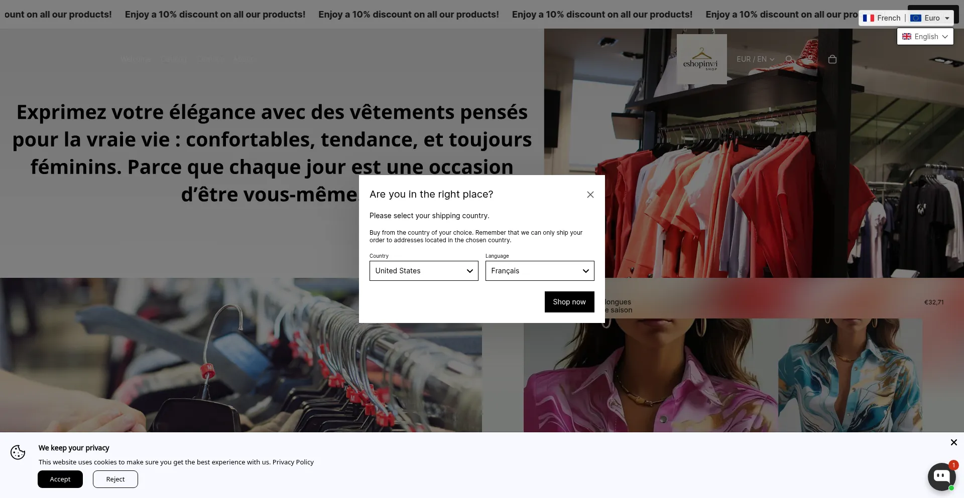 Website screenshot of Eshopinvi.shop