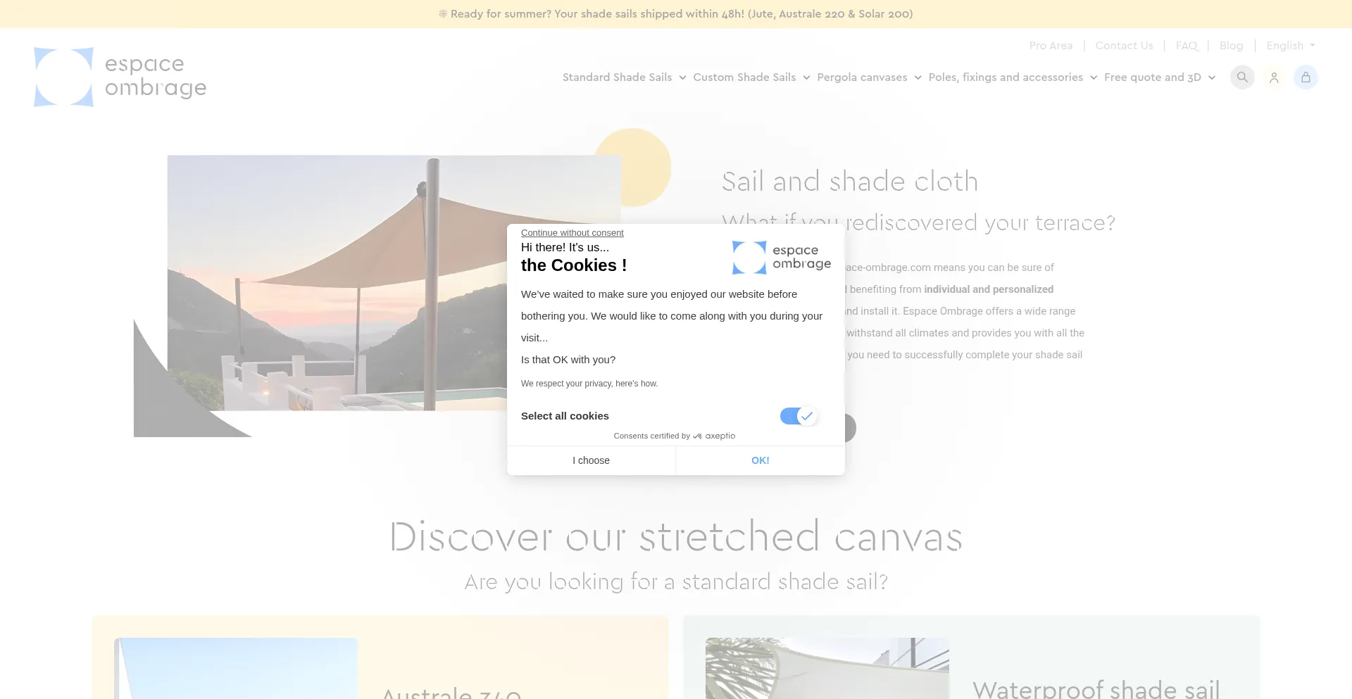 Website screenshot of Espace-ombrage.com