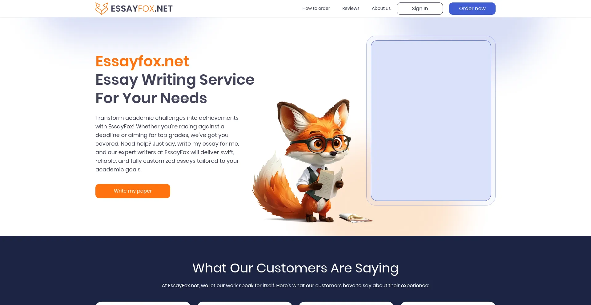 Website screenshot of Essayfox.net