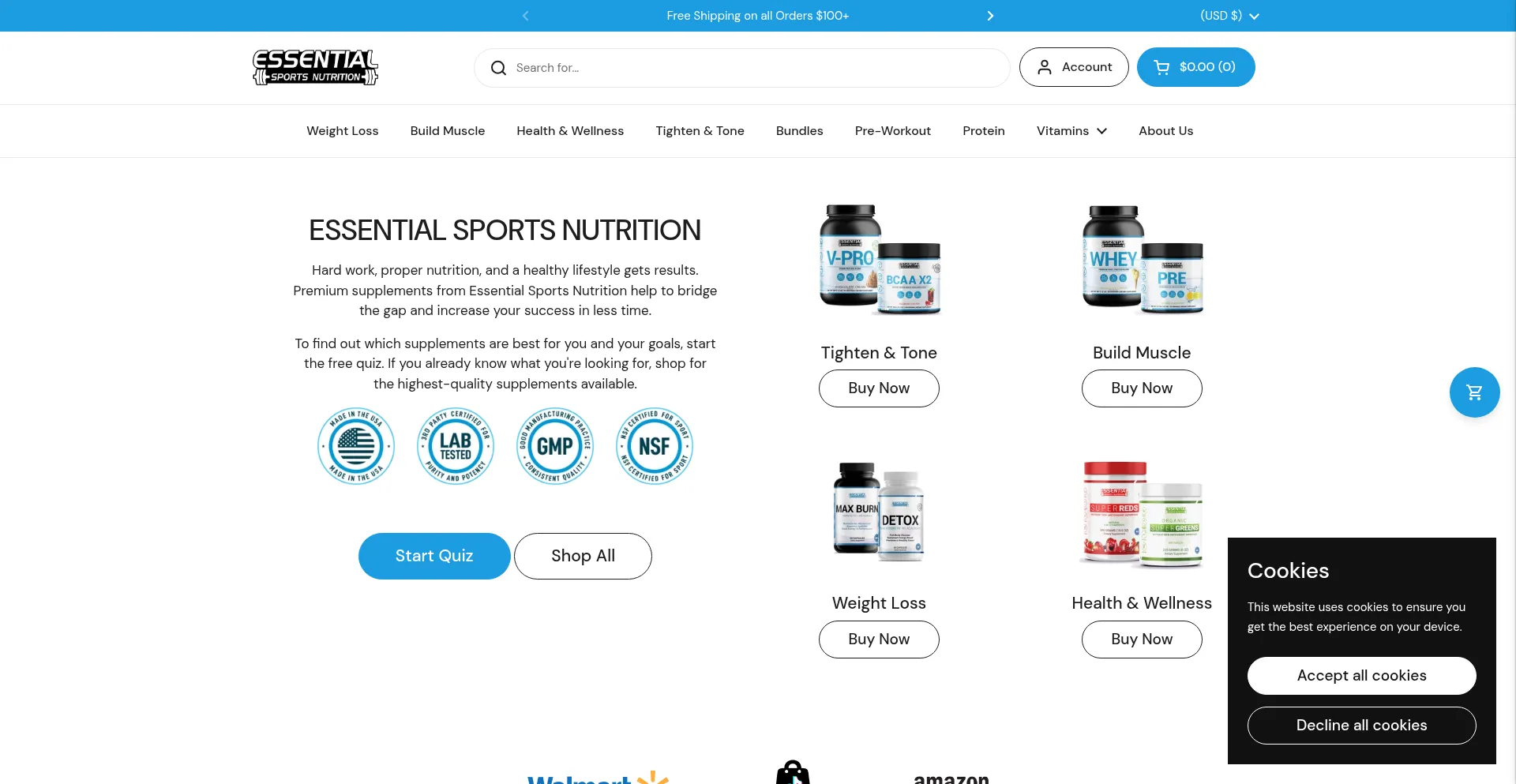 Website screenshot of Essentialsportsnutrition.com