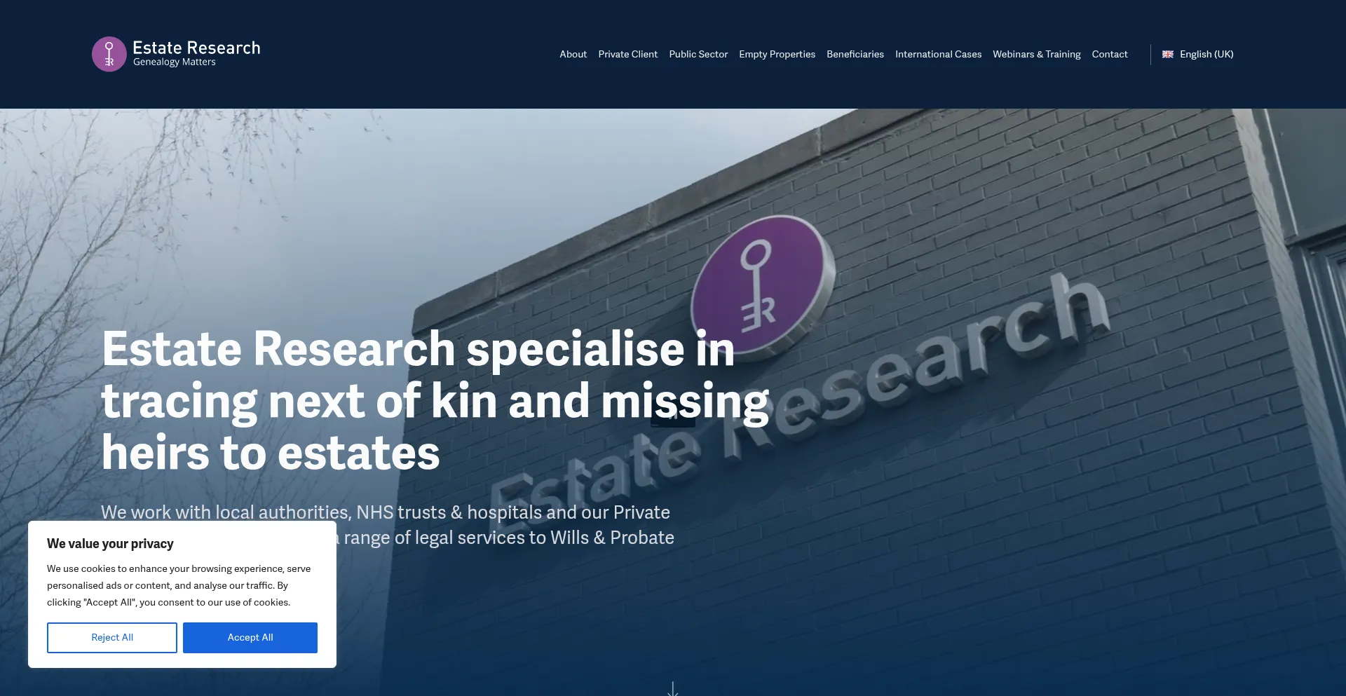 Website screenshot of Estateresearch.co.uk
