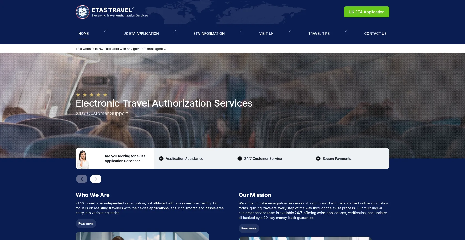 Website screenshot of Etastravel.app